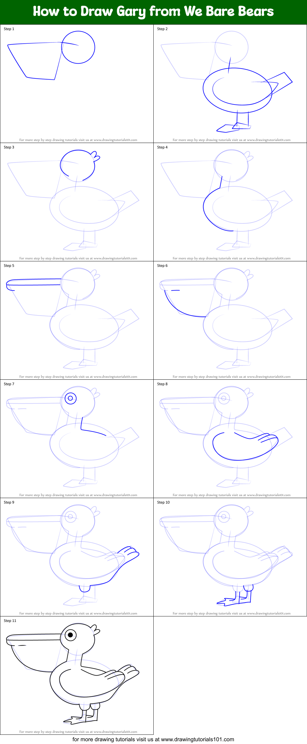 How to Draw Gary from We Bare Bears Printable Step by Step
