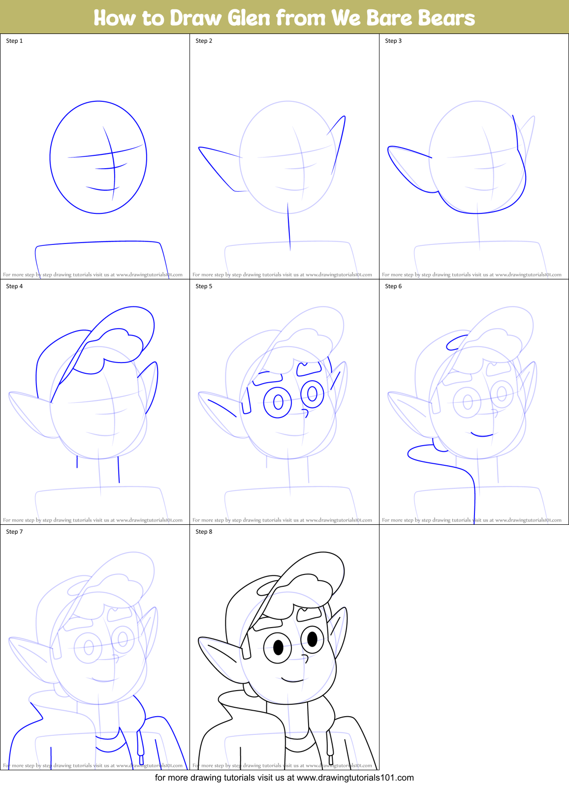 How to Draw Glen from We Bare Bears Printable Step by Step