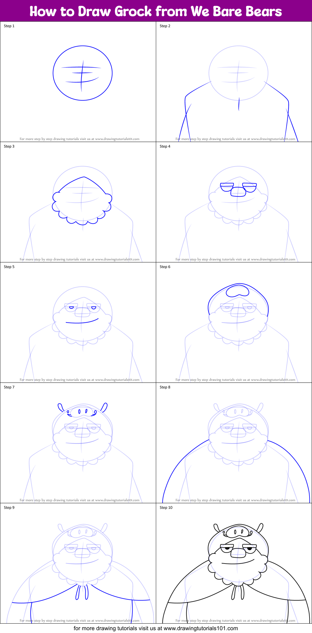 How to Draw Grock from We Bare Bears Printable Step by Step