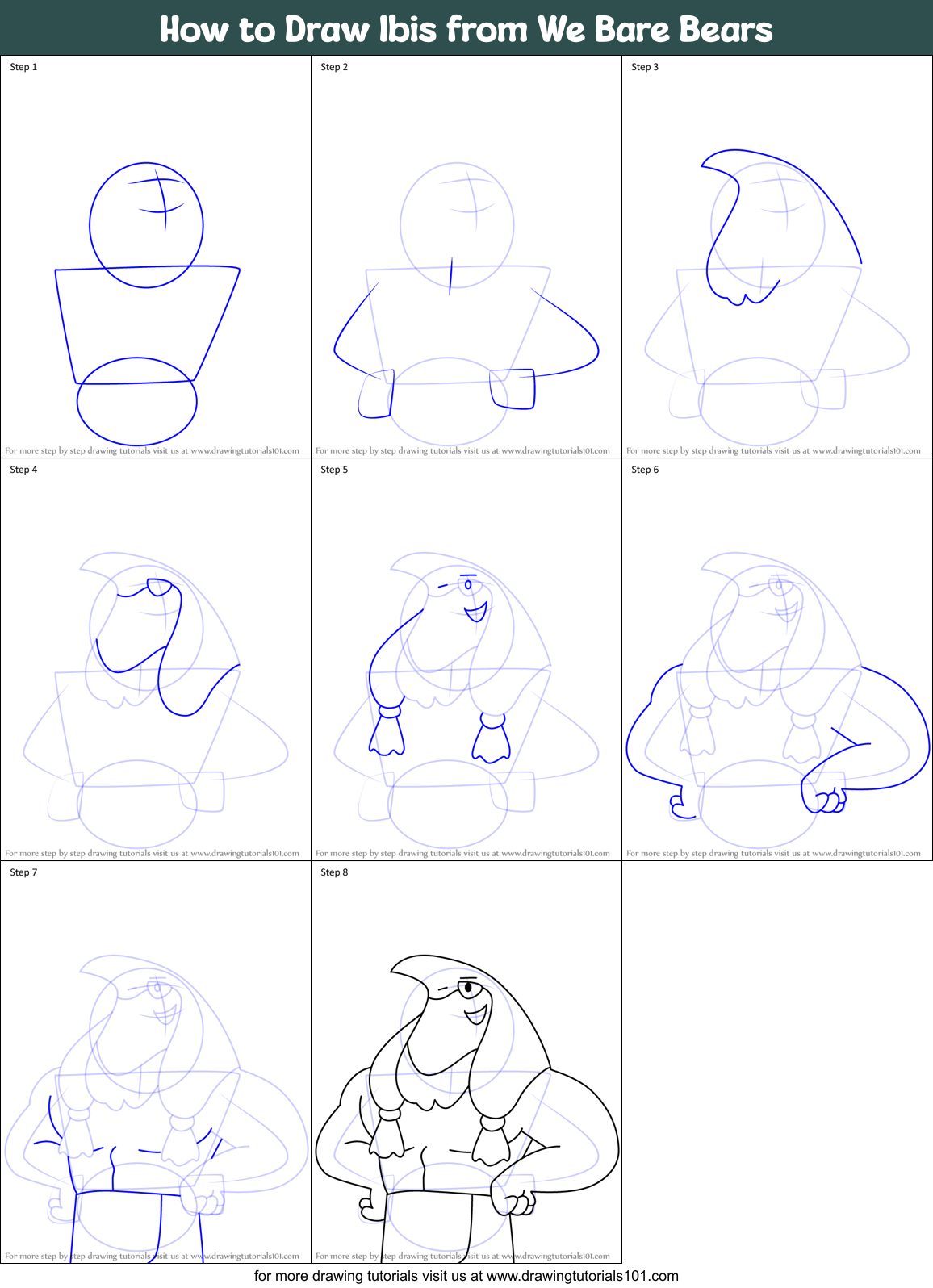 How to Draw Ibis from We Bare Bears Printable Step by Step