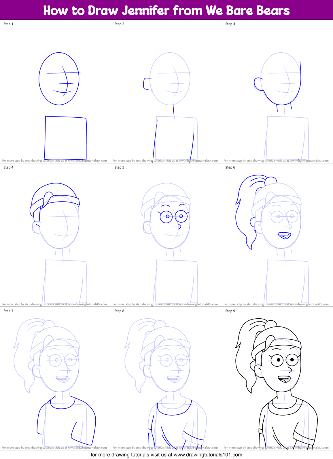 How to Draw Jennifer from We Bare Bears Printable Step by Step