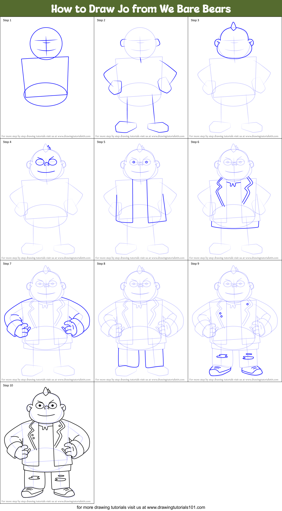 How to Draw Jo from We Bare Bears Printable Step by Step