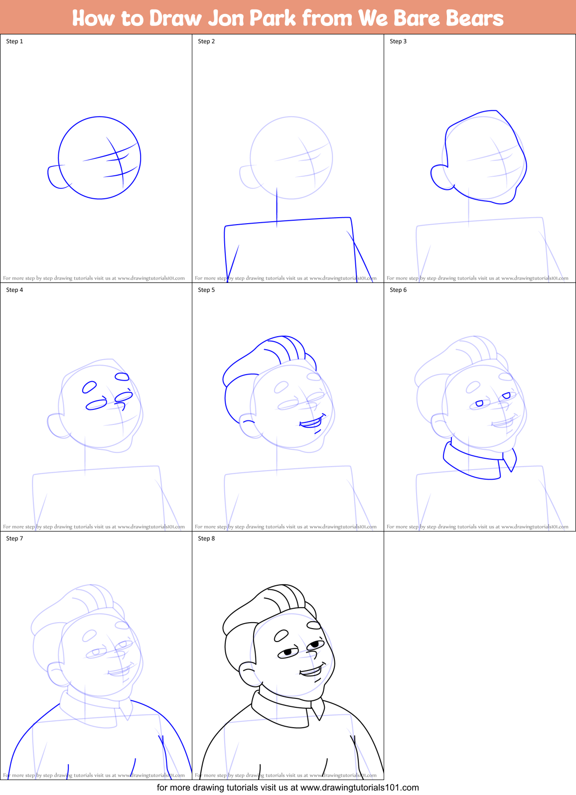 How to Draw Jon Park from We Bare Bears Printable Step by Step