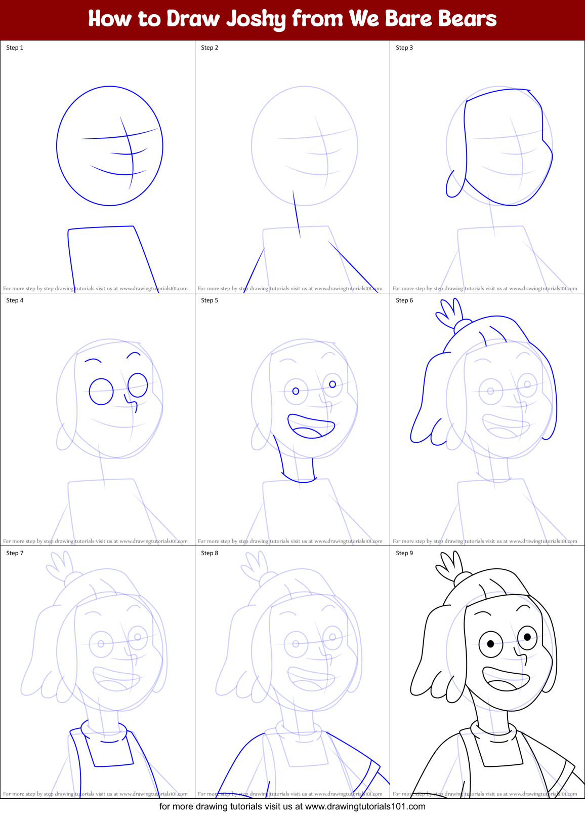 How to Draw Joshy from We Bare Bears Printable Step by Step