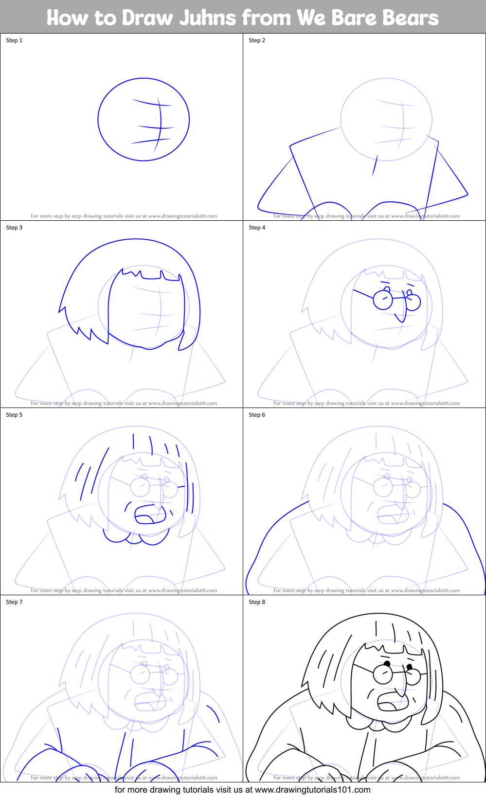 How to Draw Juhns from We Bare Bears Printable Step by Step