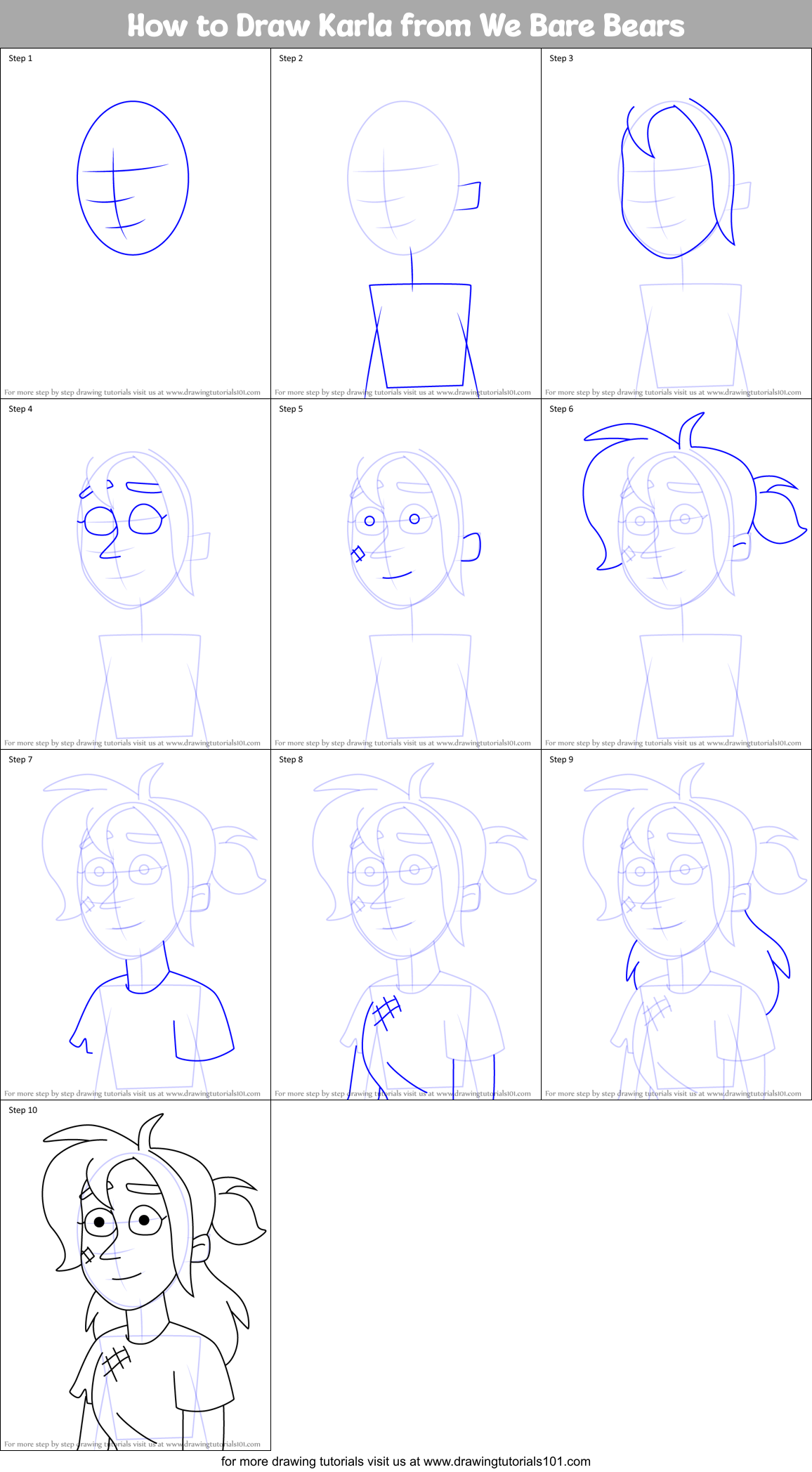 How to Draw Karla from We Bare Bears Printable Step by Step