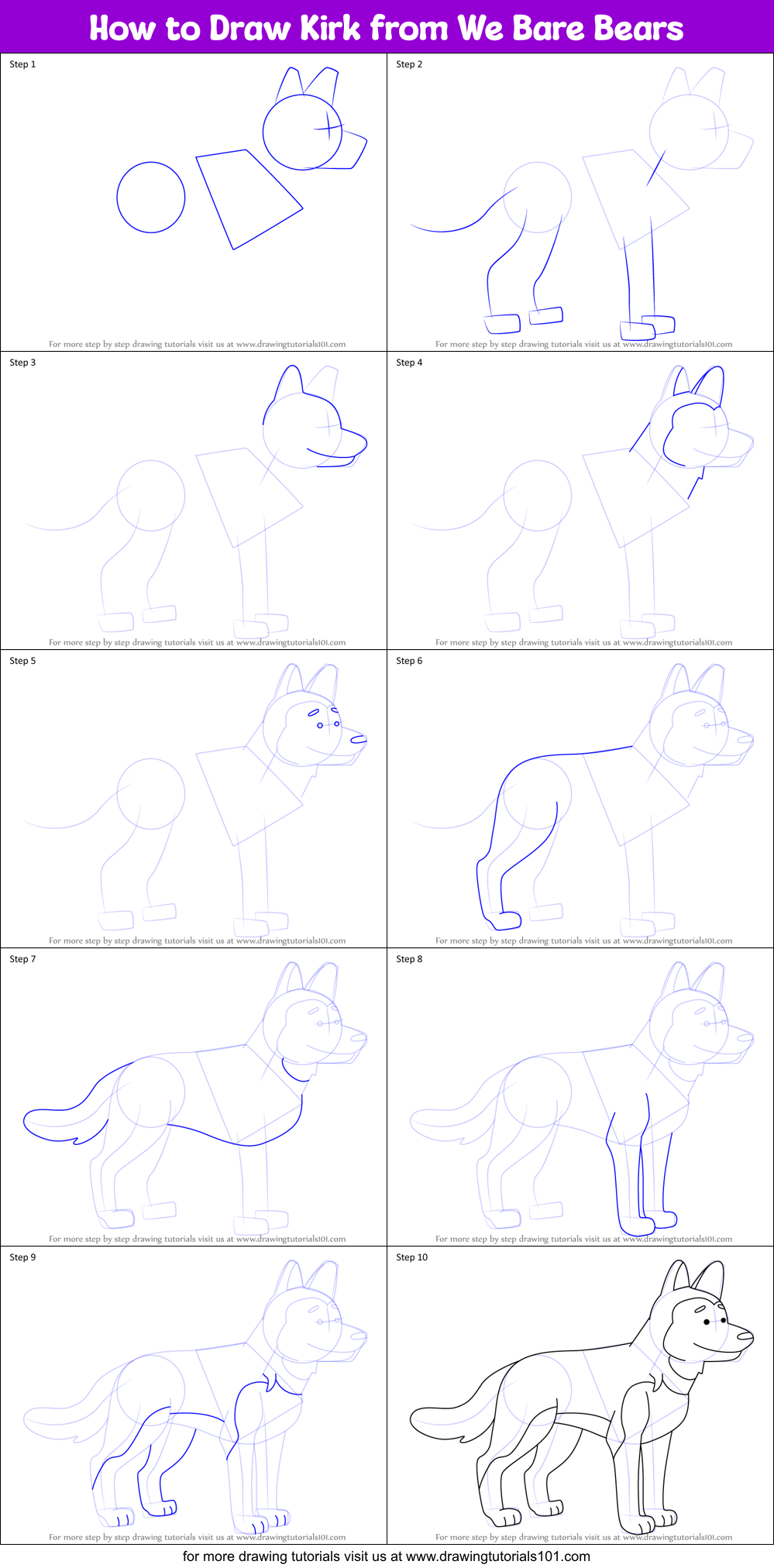 How to Draw Kirk from We Bare Bears Printable Step by Step