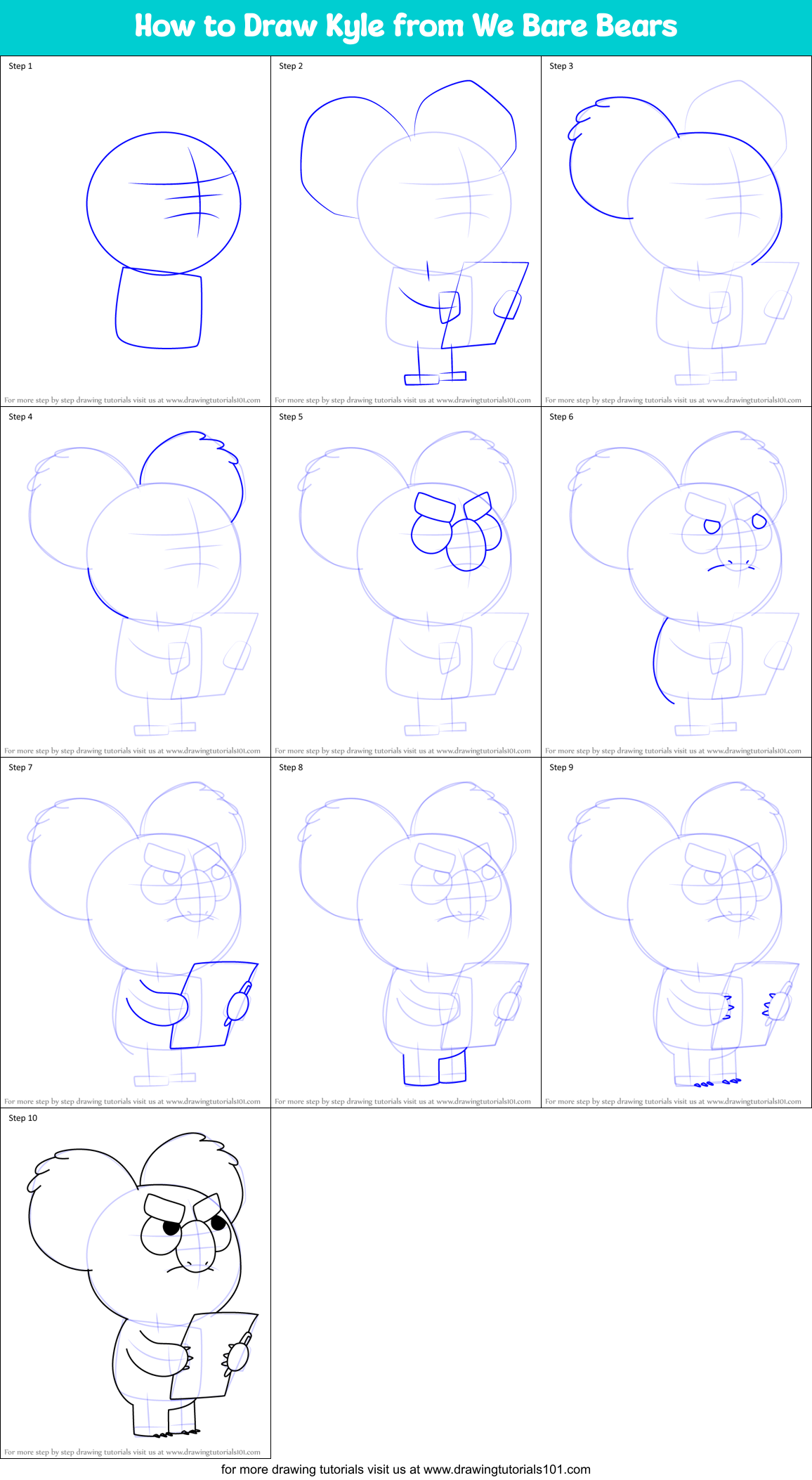 How to Draw Kyle from We Bare Bears Printable Step by Step