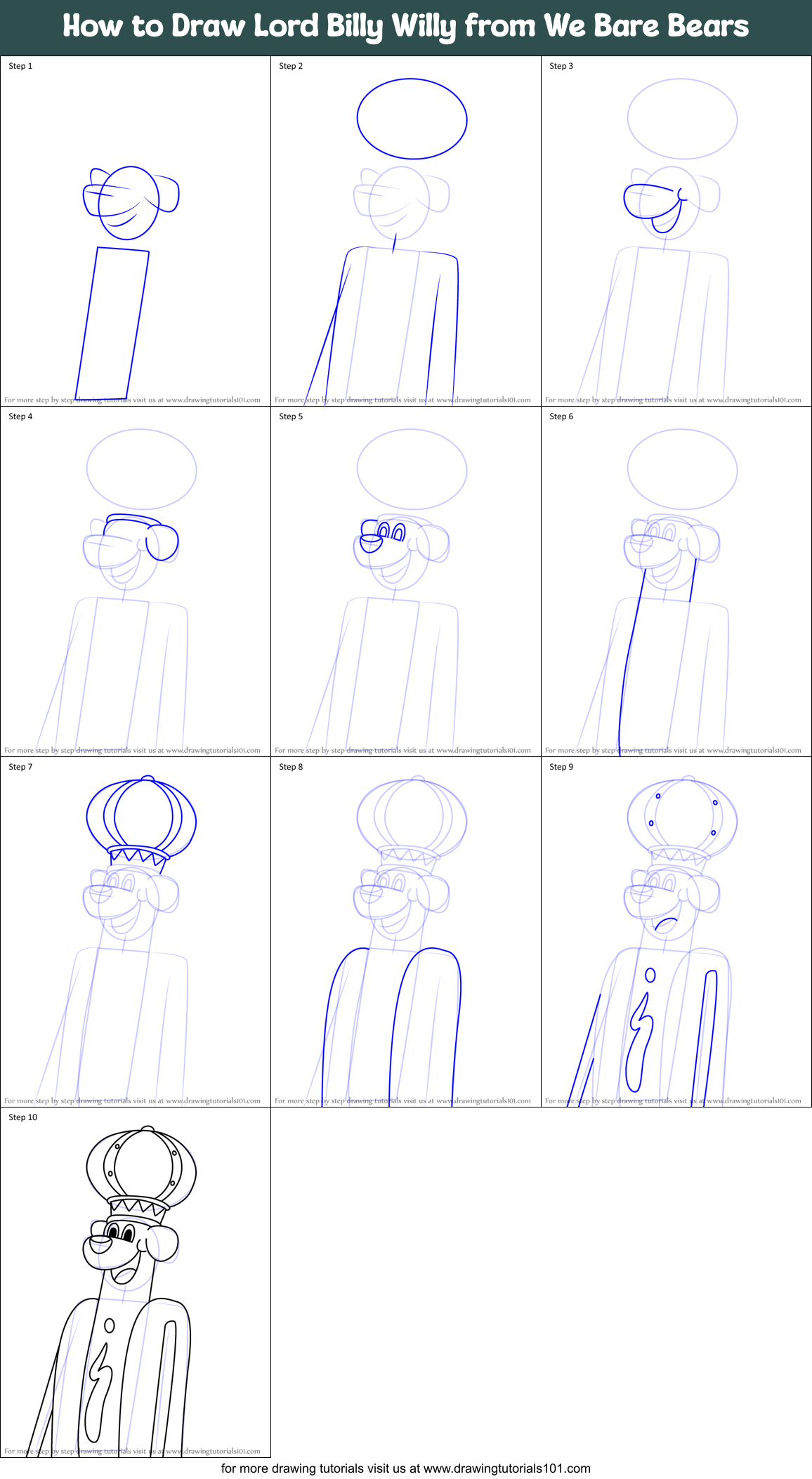 How to Draw Lord Billy Willy from We Bare Bears Printable Step by Step