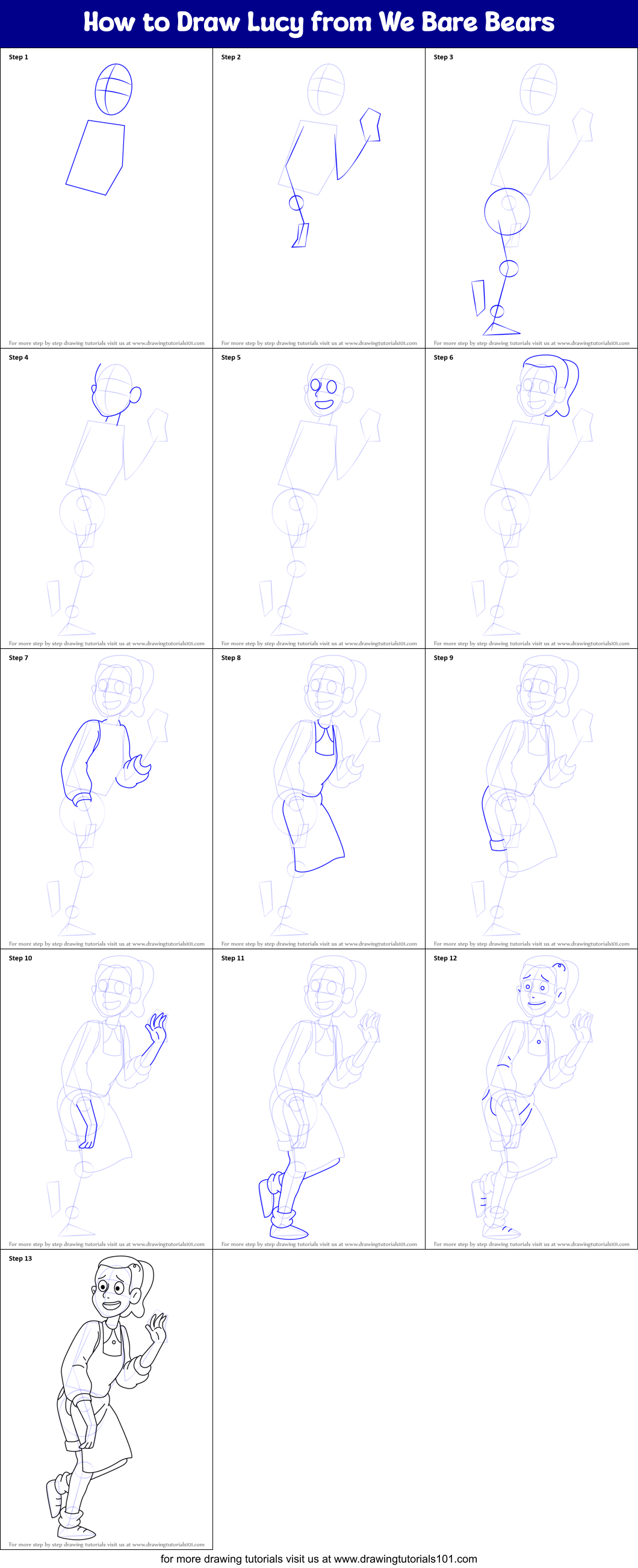 How to Draw Lucy from We Bare Bears Printable Step by Step