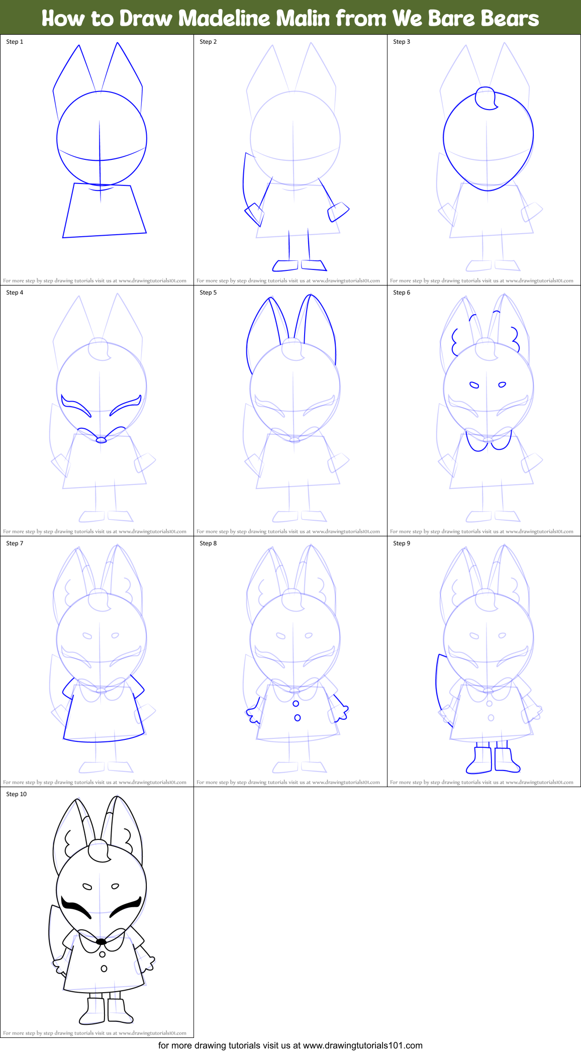 How to Draw Madeline Malin from We Bare Bears Printable Step by Step