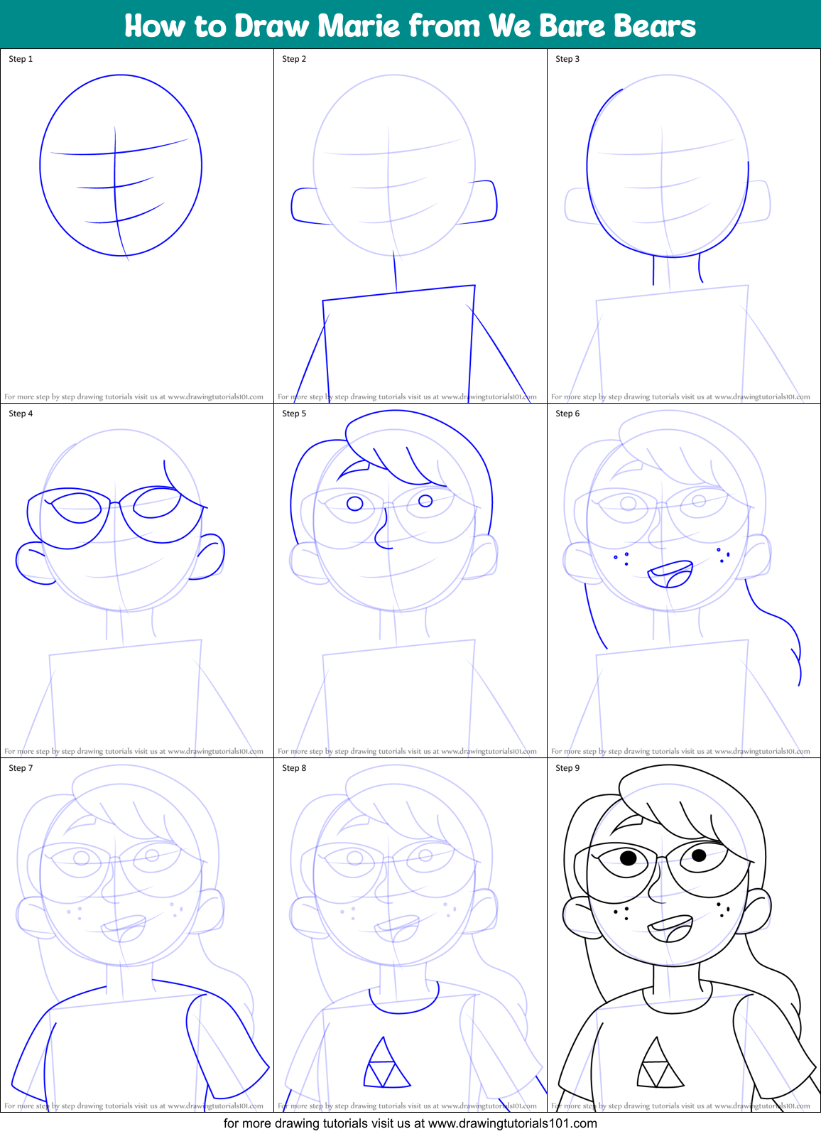 How to Draw Marie from We Bare Bears Printable Step by Step