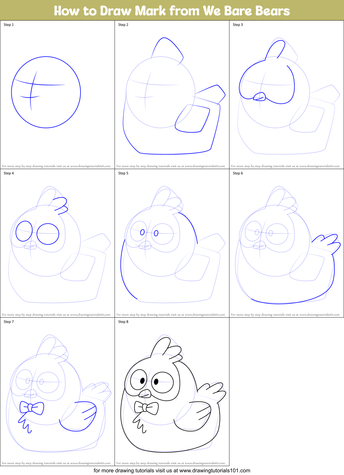 How to Draw Mark from We Bare Bears Printable Step by Step