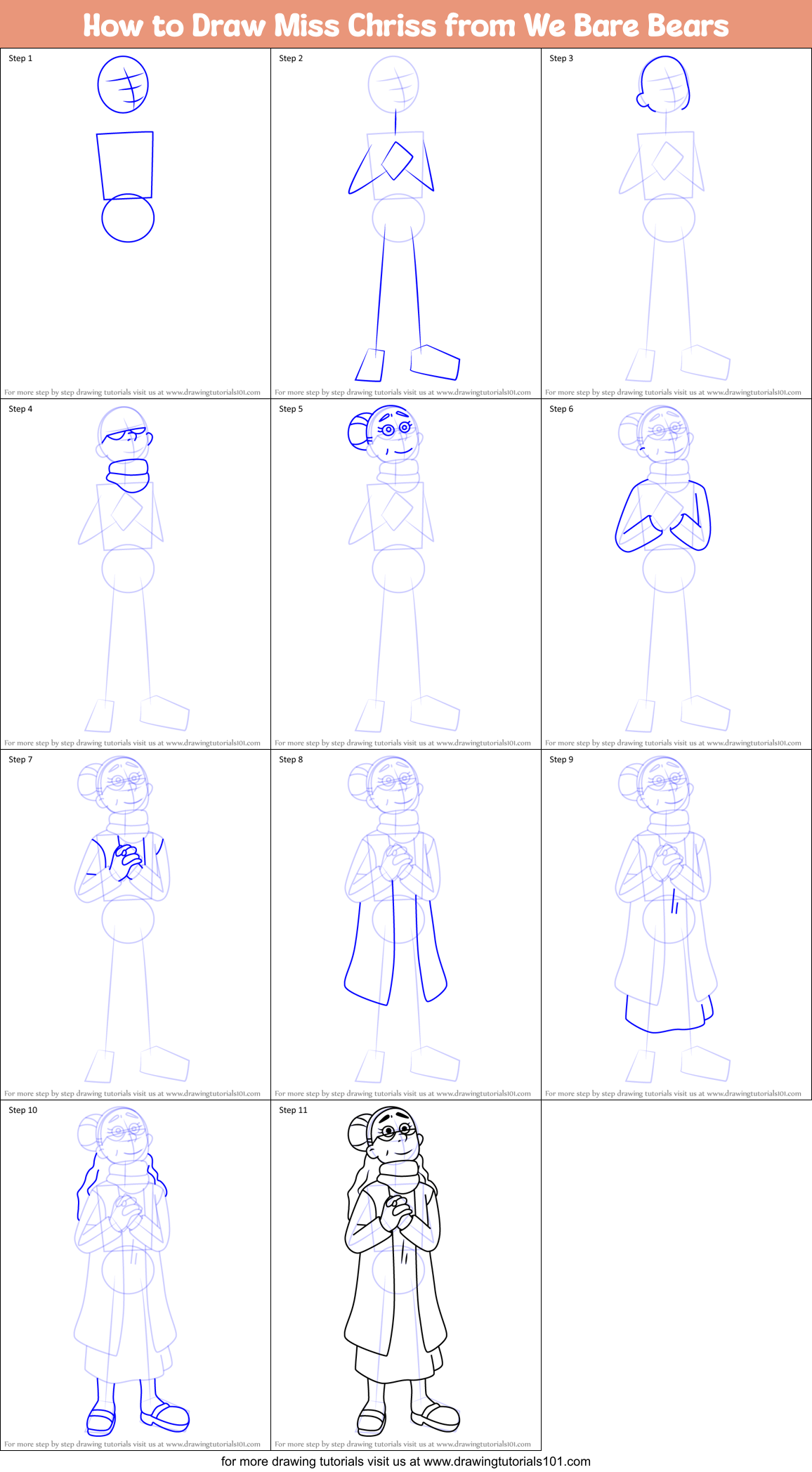How to Draw Miss Chriss from We Bare Bears Printable Step by Step