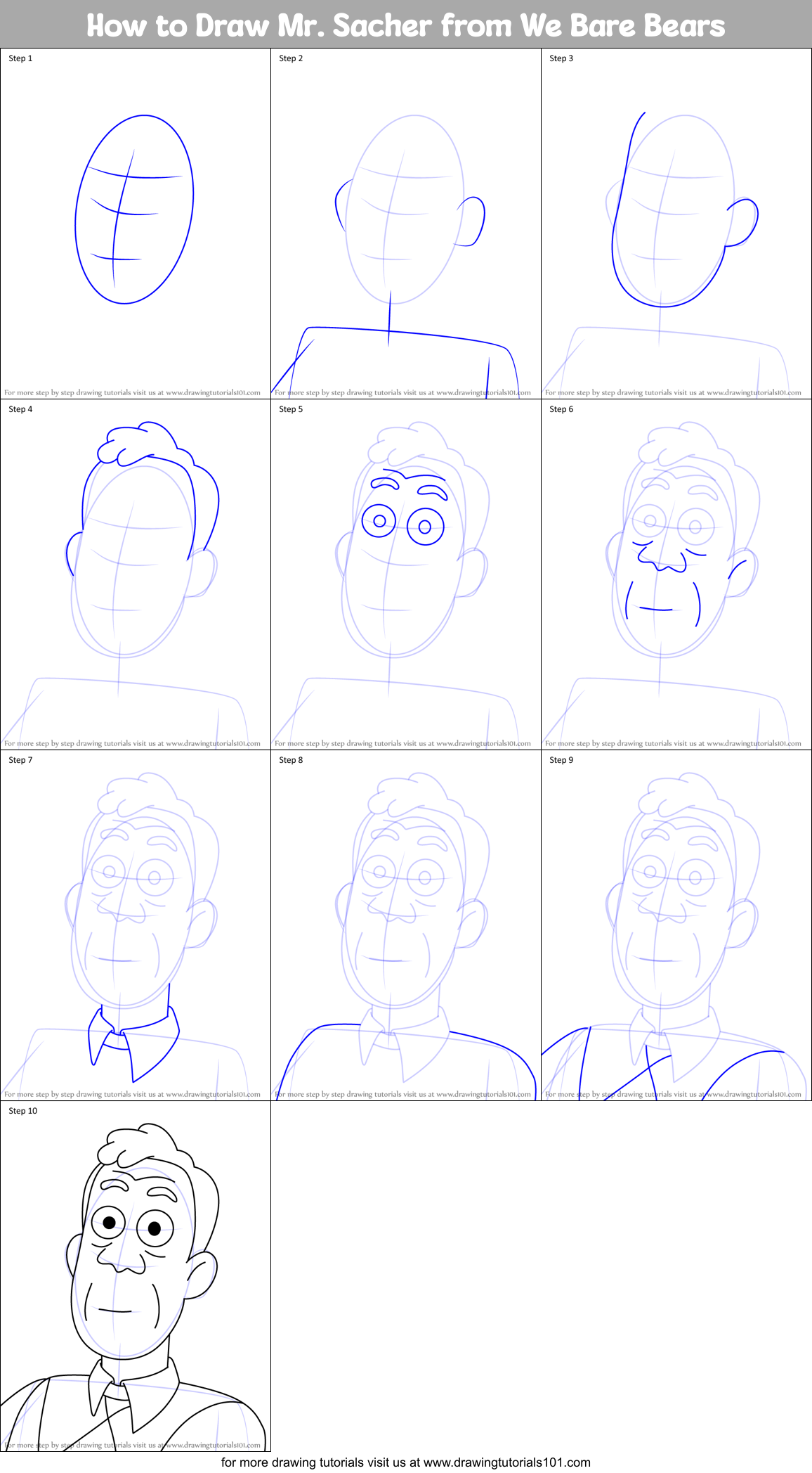 How to Draw Mr. Sacher from We Bare Bears Printable Step by Step