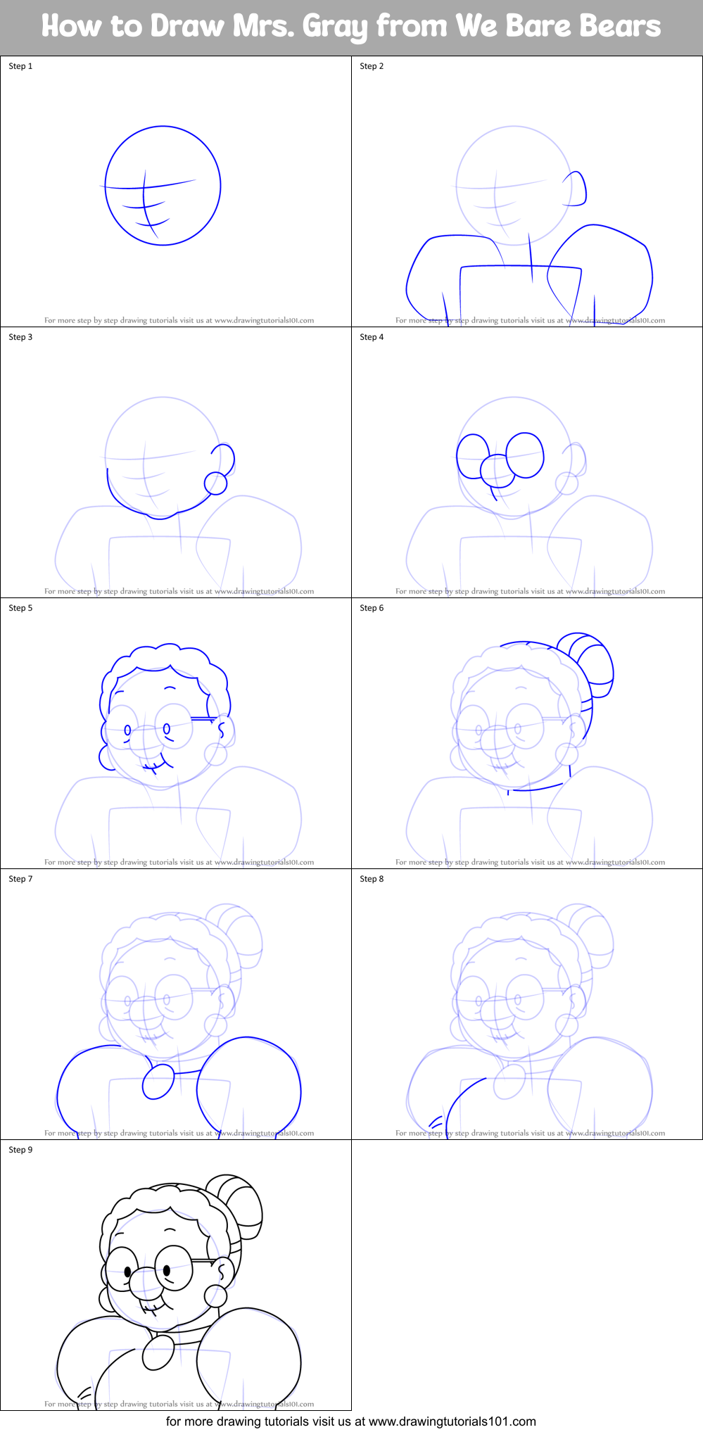 How to Draw Mrs. Gray from We Bare Bears Printable Step by Step