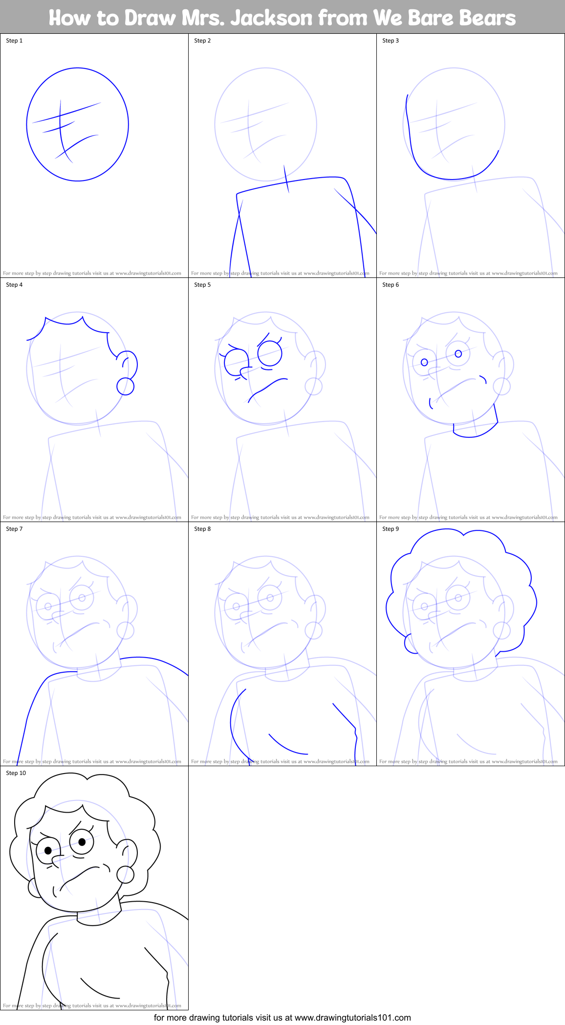 How to Draw Mrs. Jackson from We Bare Bears Printable Step by Step