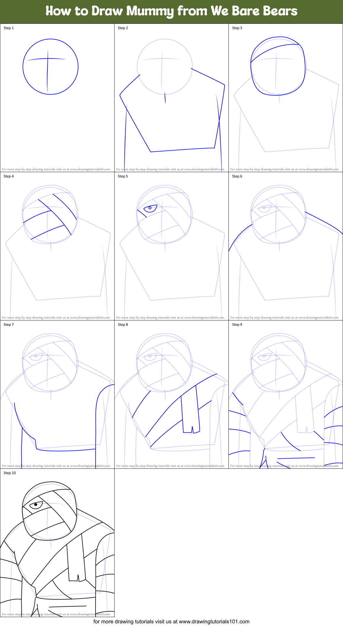 How to Draw Mummy from We Bare Bears Printable Step by Step