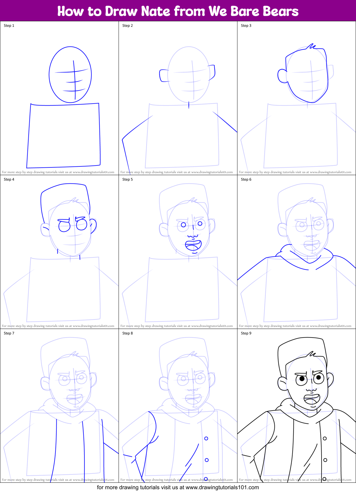 How to Draw Nate from We Bare Bears Printable Step by Step