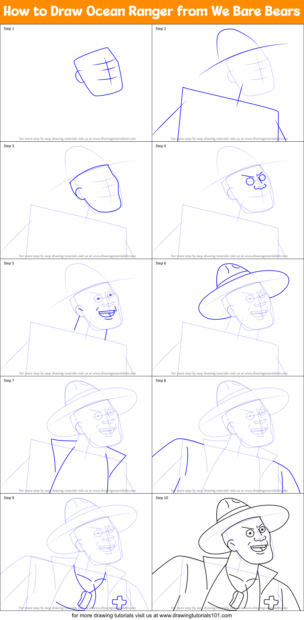 How to Draw Ocean Ranger from We Bare Bears Printable Step by Step