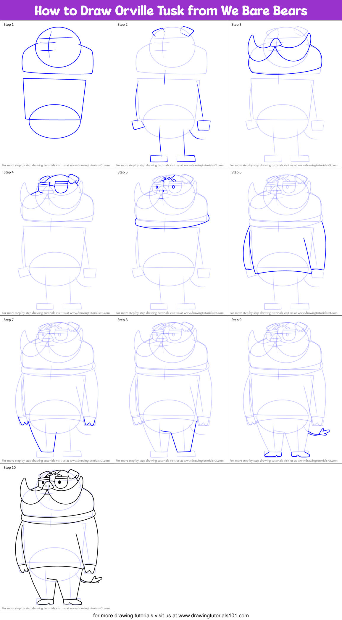 How to Draw Orville Tusk from We Bare Bears Printable Step by Step