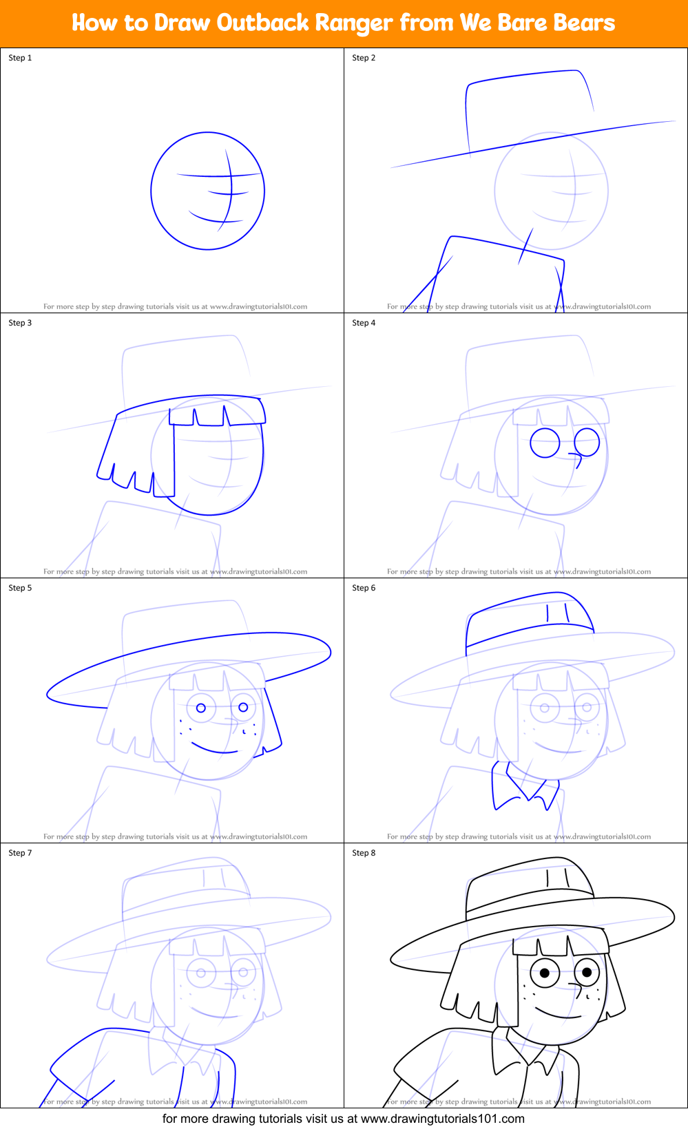How to Draw Outback Ranger from We Bare Bears Printable Step by Step