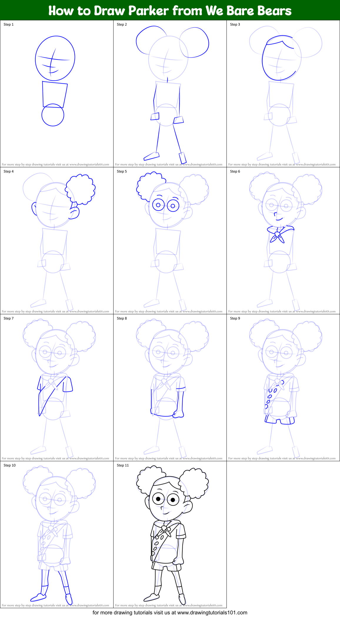 How to Draw Parker from We Bare Bears Printable Step by Step