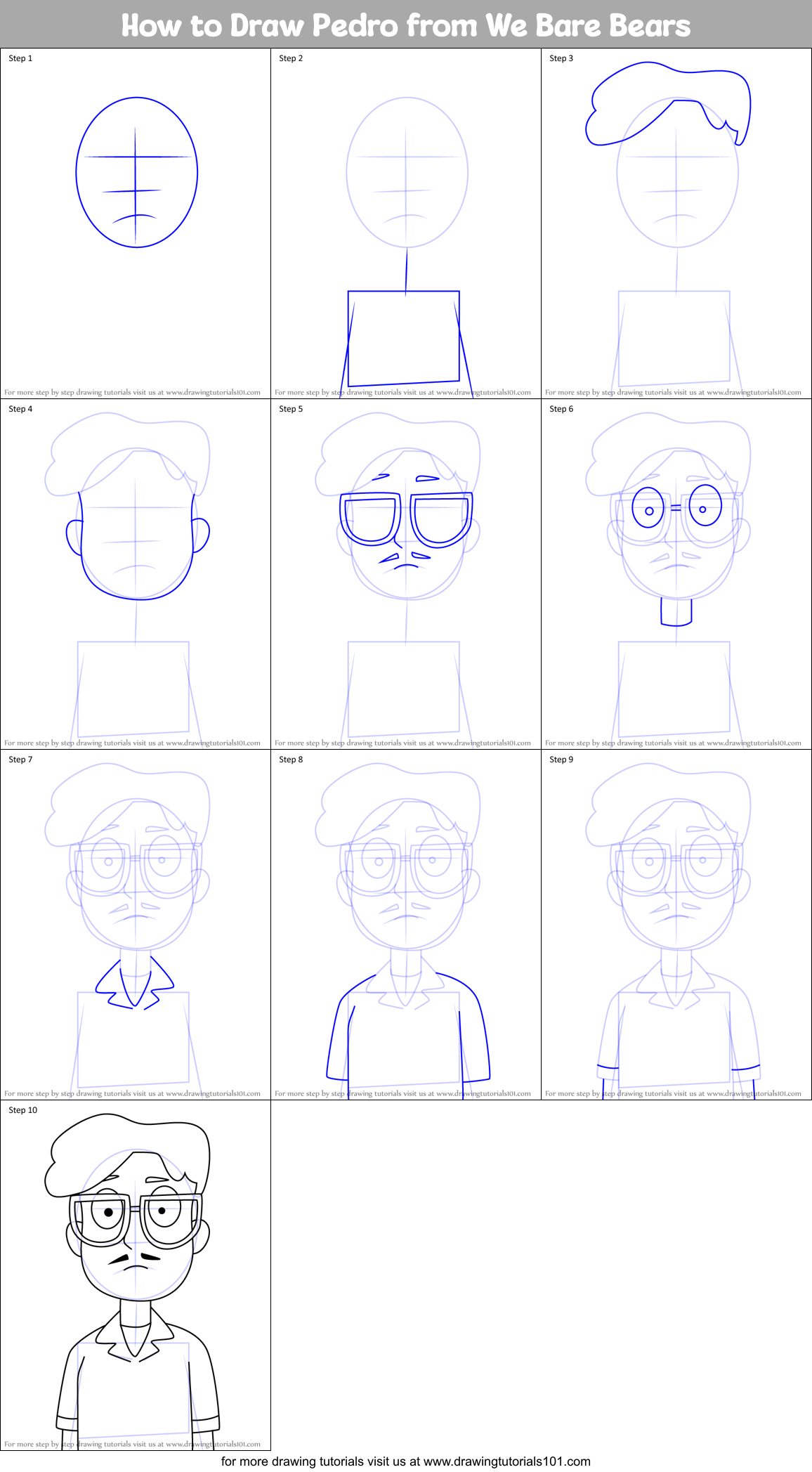 How to Draw Pedro from We Bare Bears Printable Step by Step