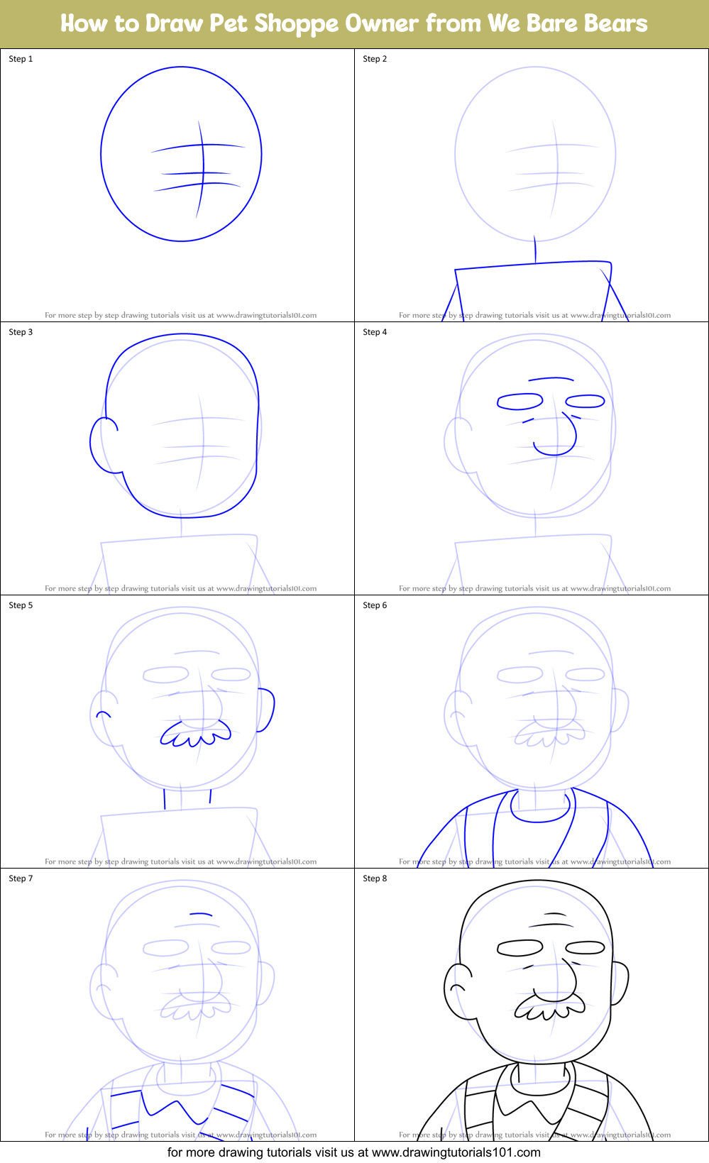 How to Draw Pet Shoppe Owner from We Bare Bears Printable Step by Step
