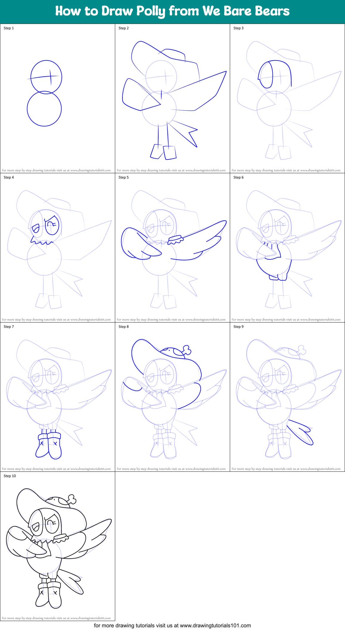How to Draw Polly from We Bare Bears Printable Step by Step
