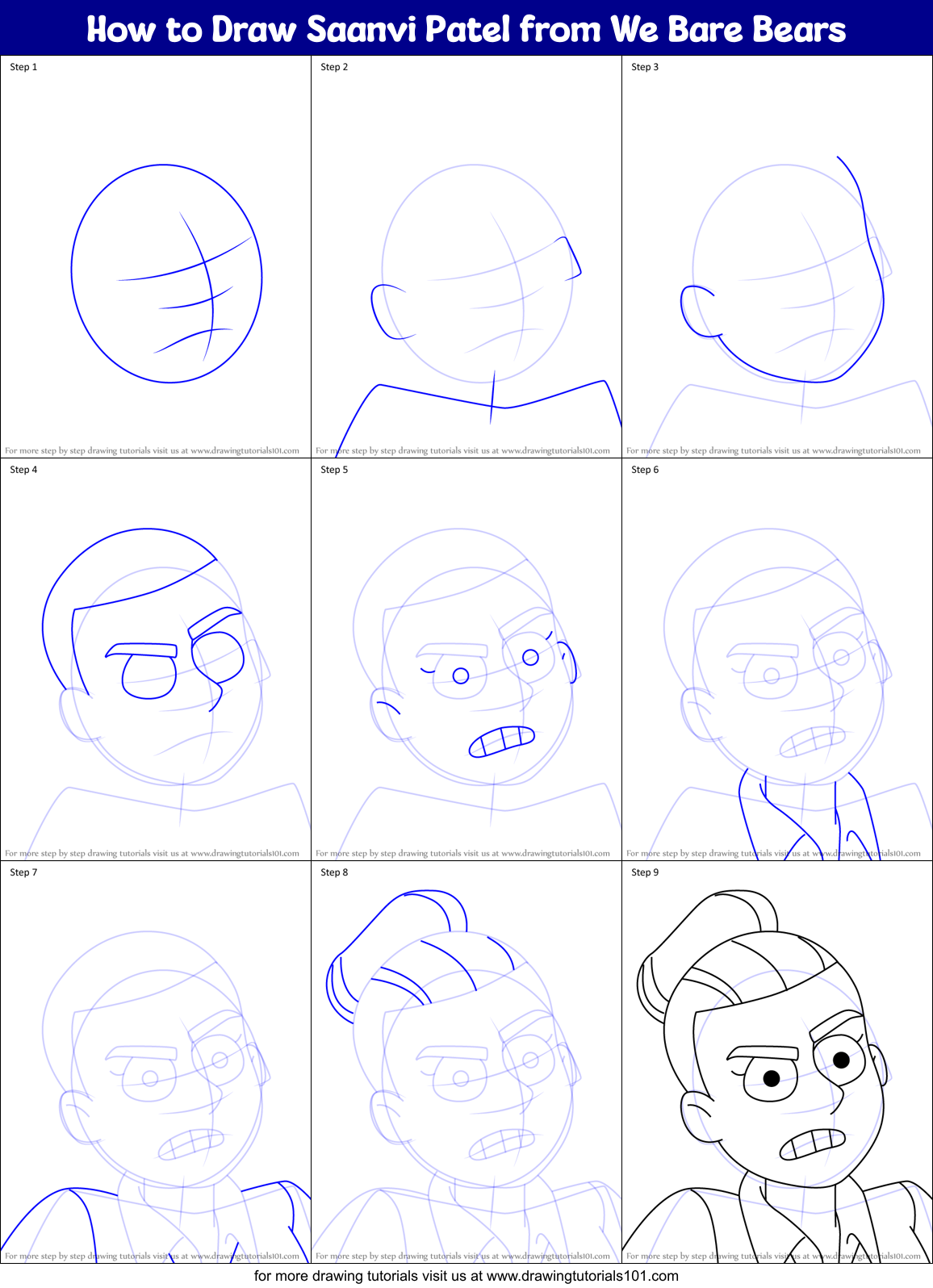 How to Draw Saanvi Patel from We Bare Bears Printable Step by Step