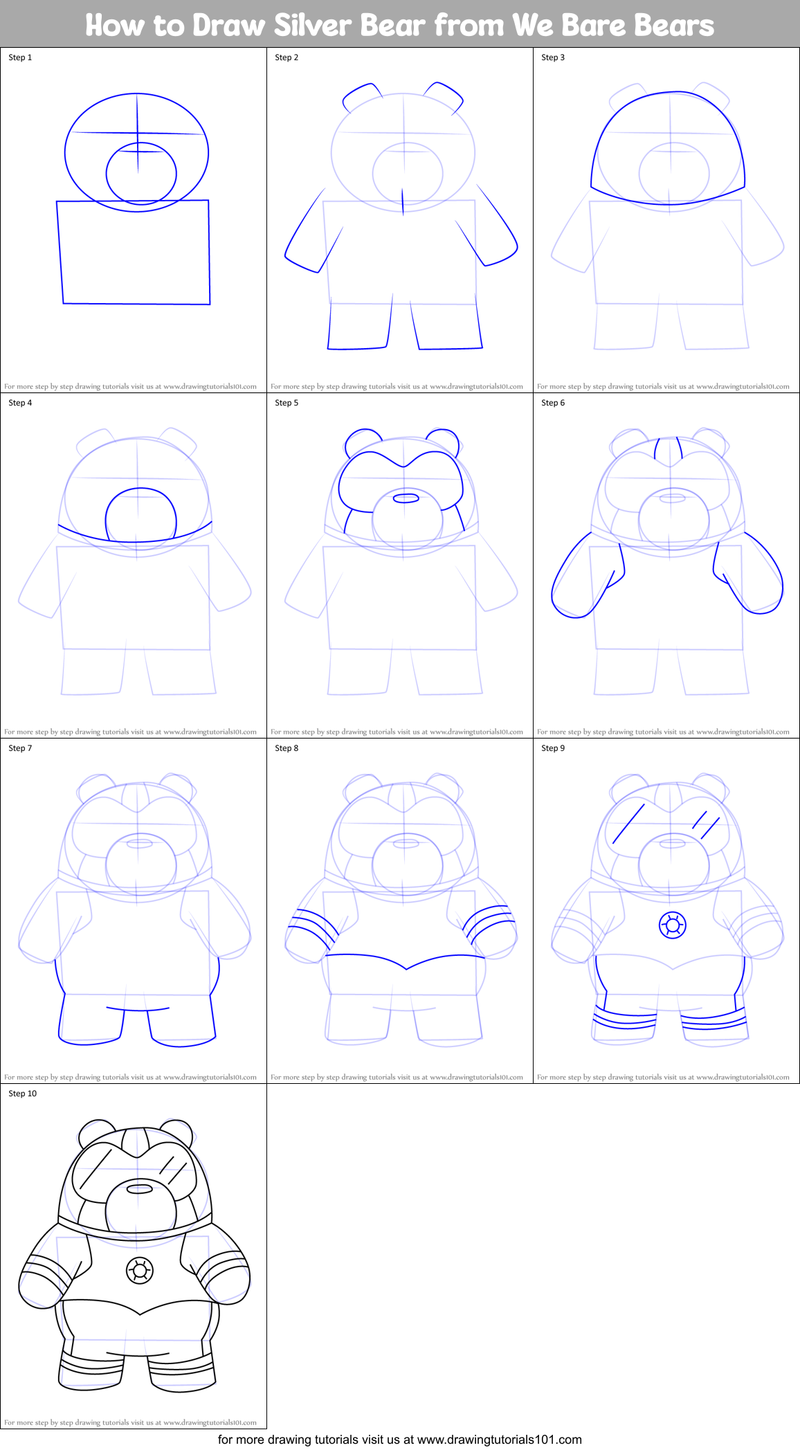 How to Draw Silver Bear from We Bare Bears Printable Step by Step