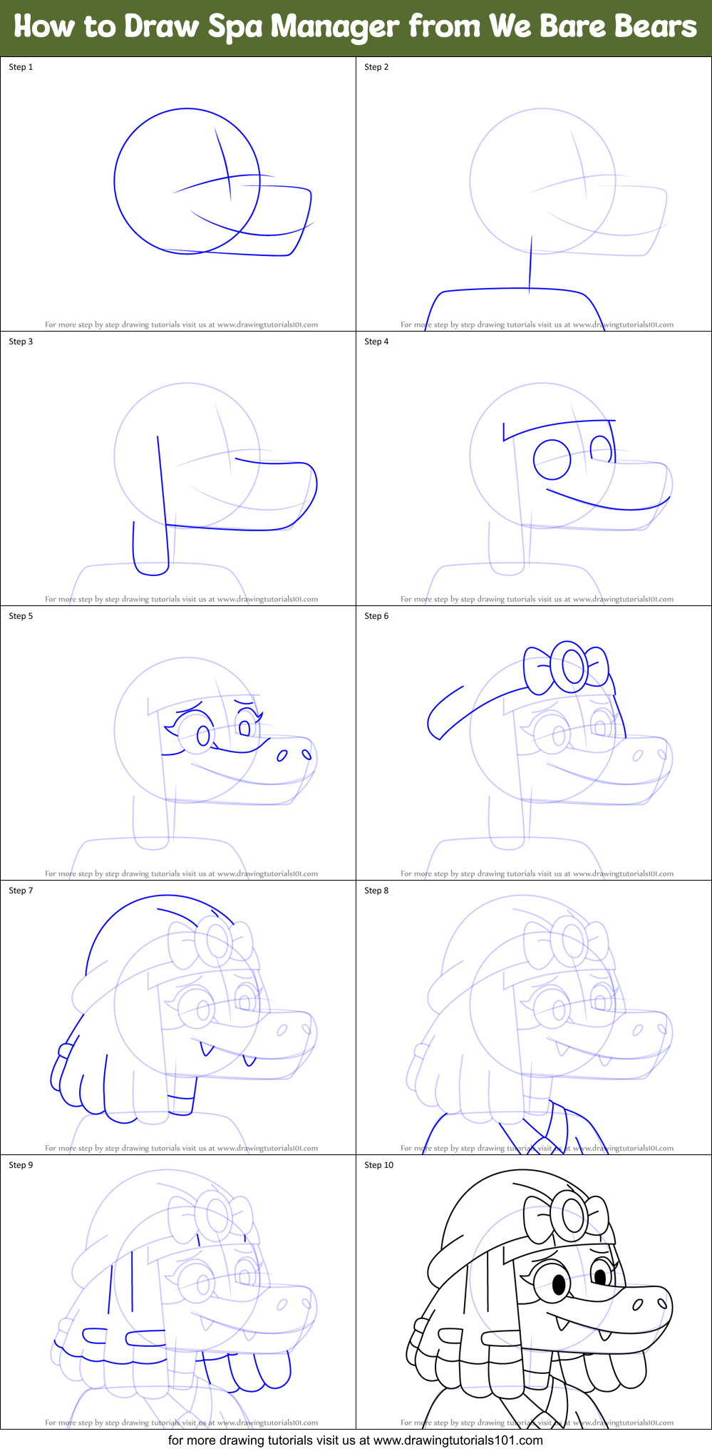 How to Draw Spa Manager from We Bare Bears Printable Step by Step