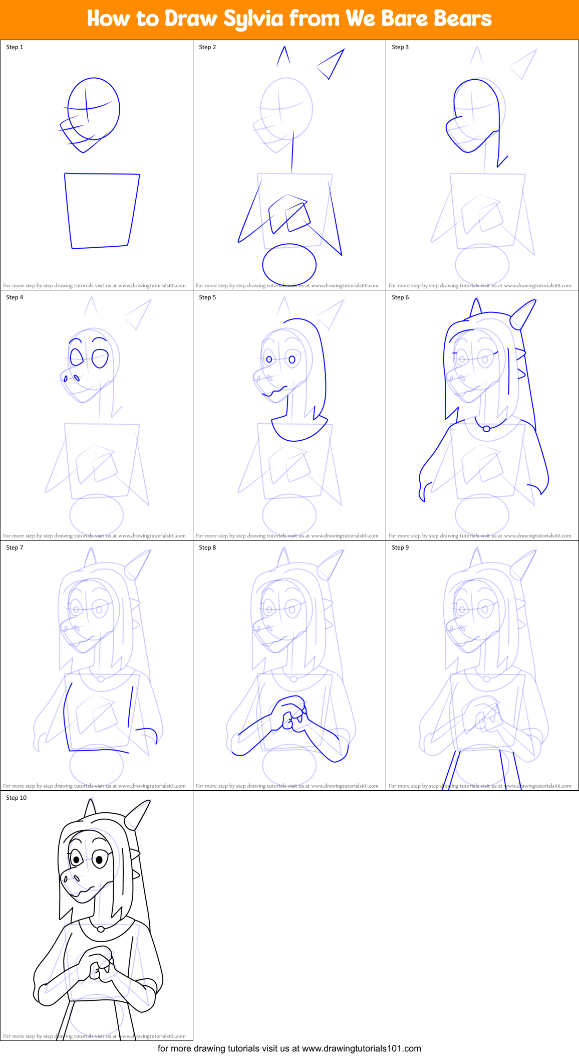 How to Draw Sylvia from We Bare Bears Printable Step by Step
