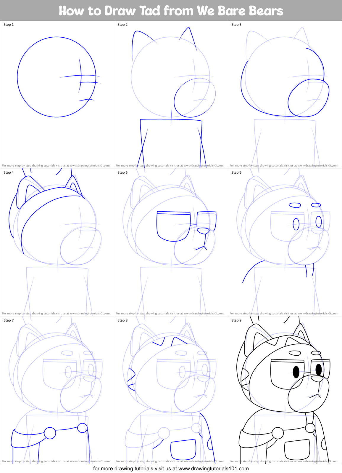 How to Draw Tad from We Bare Bears Printable Step by Step
