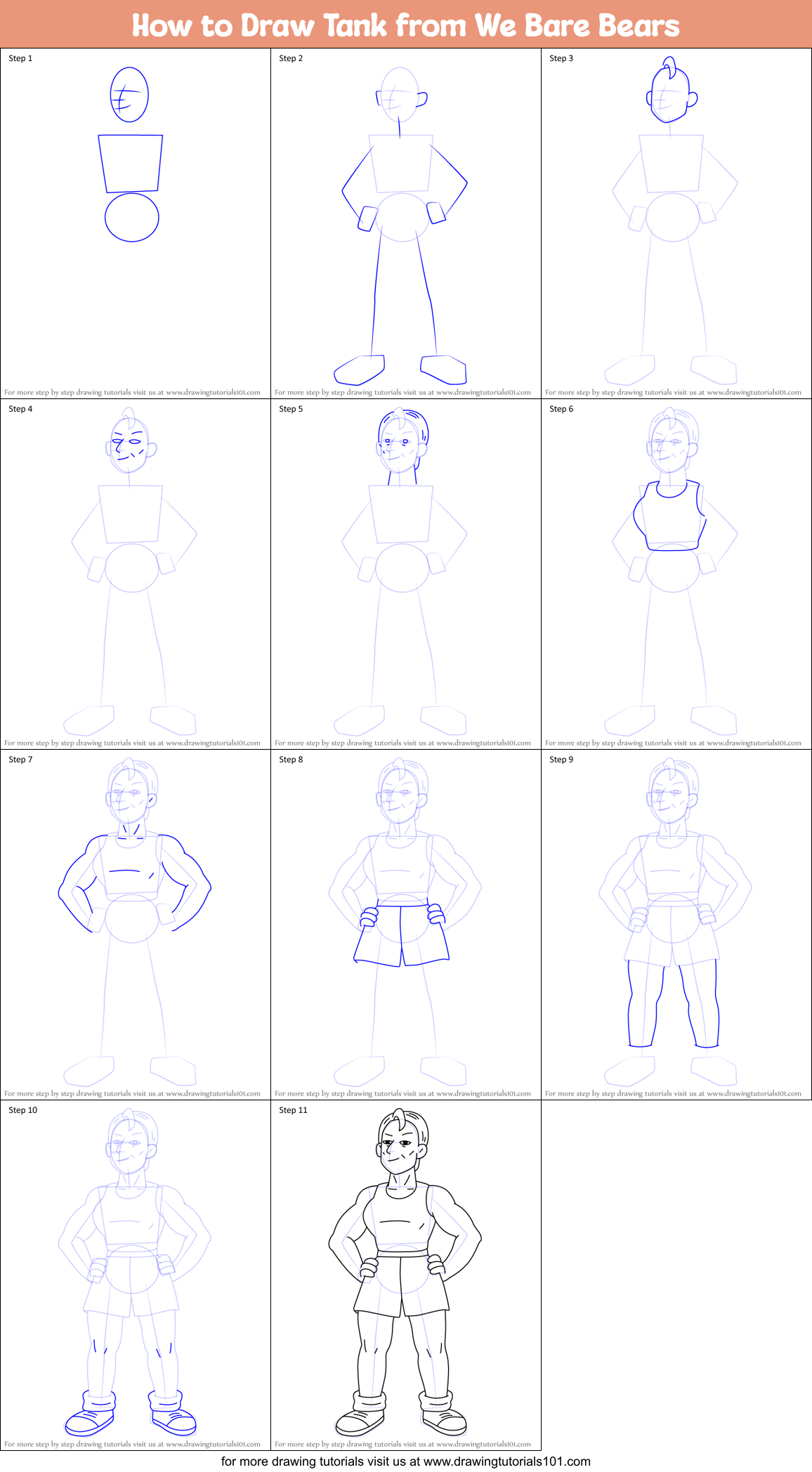 How to Draw Tank from We Bare Bears Printable Step by Step