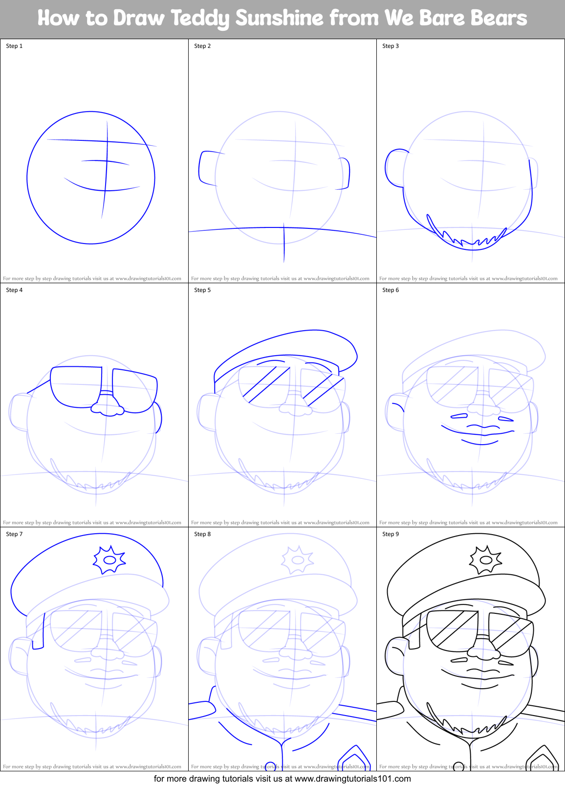 How to Draw Teddy Sunshine from We Bare Bears Printable Step by Step