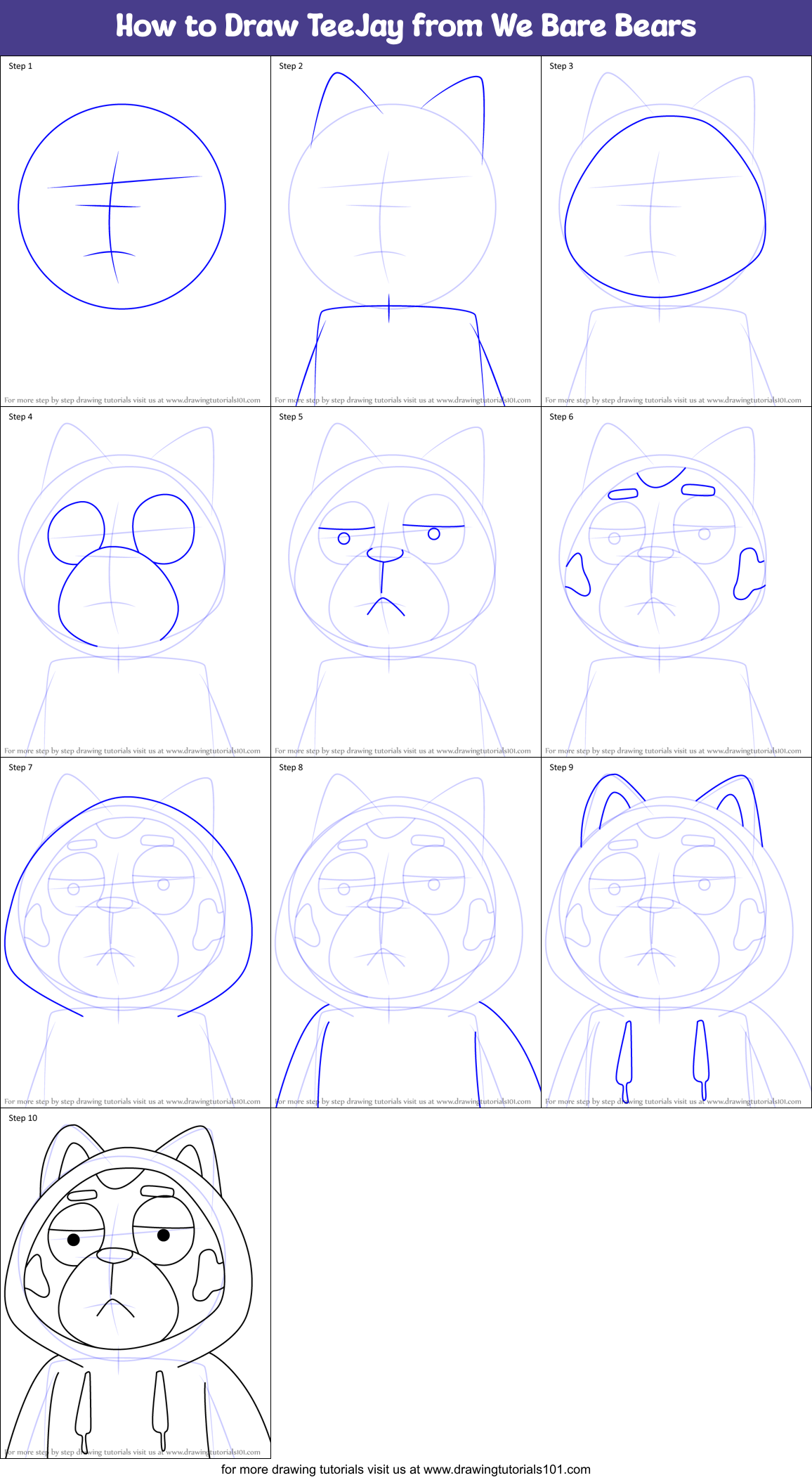 How to Draw TeeJay from We Bare Bears Printable Step by Step