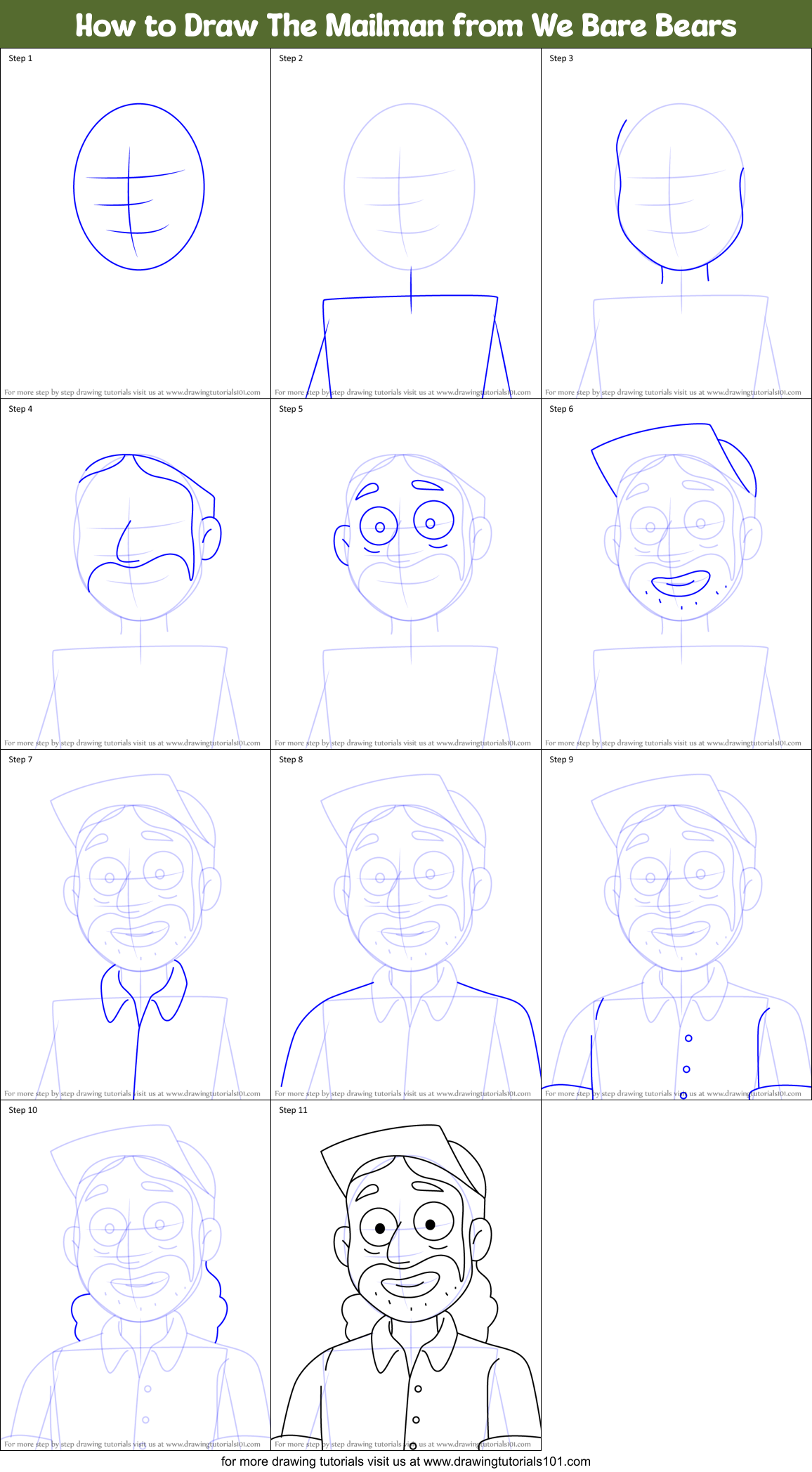 How to Draw The Mailman from We Bare Bears Printable Step by Step