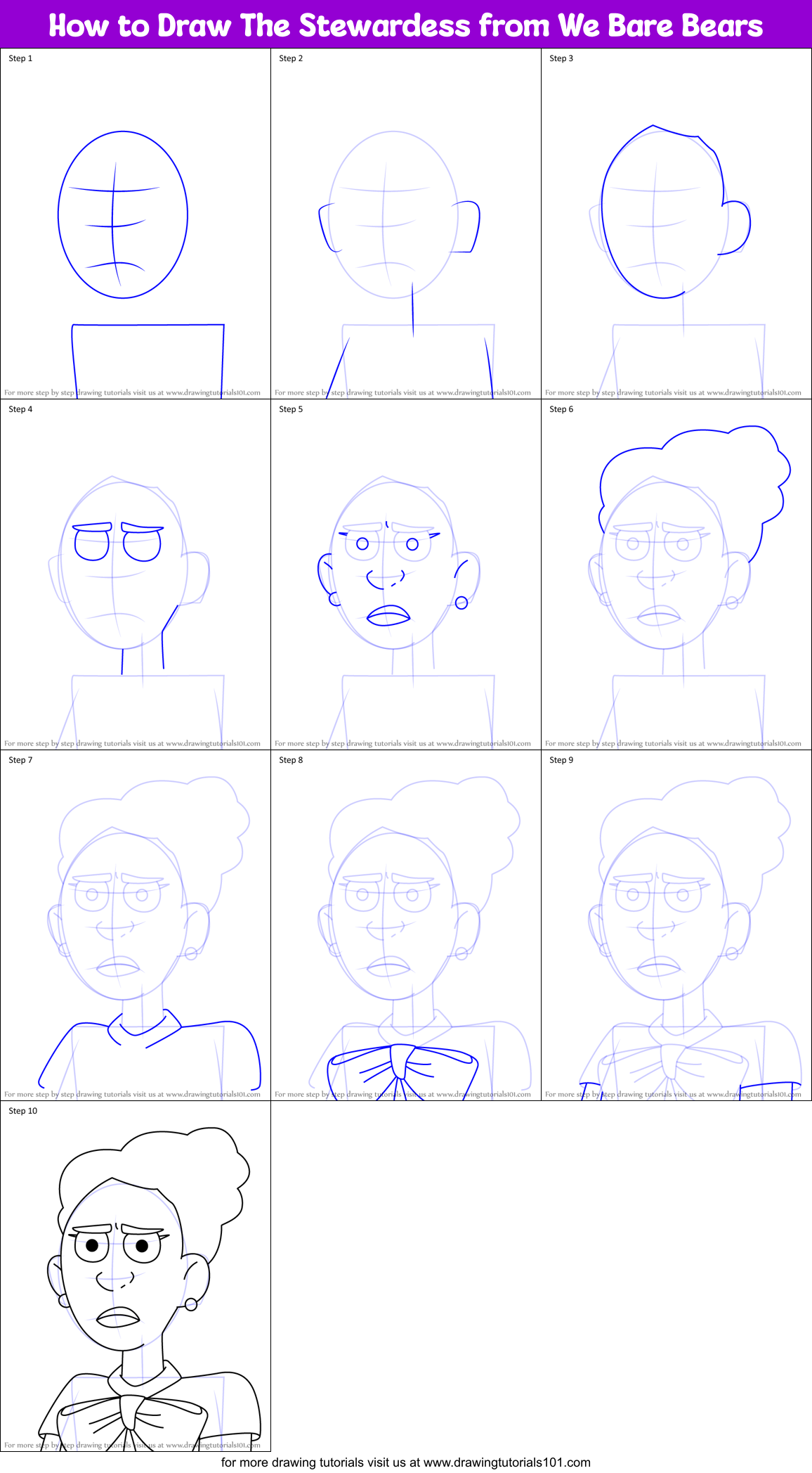 How to Draw The Stewardess from We Bare Bears Printable Step by Step