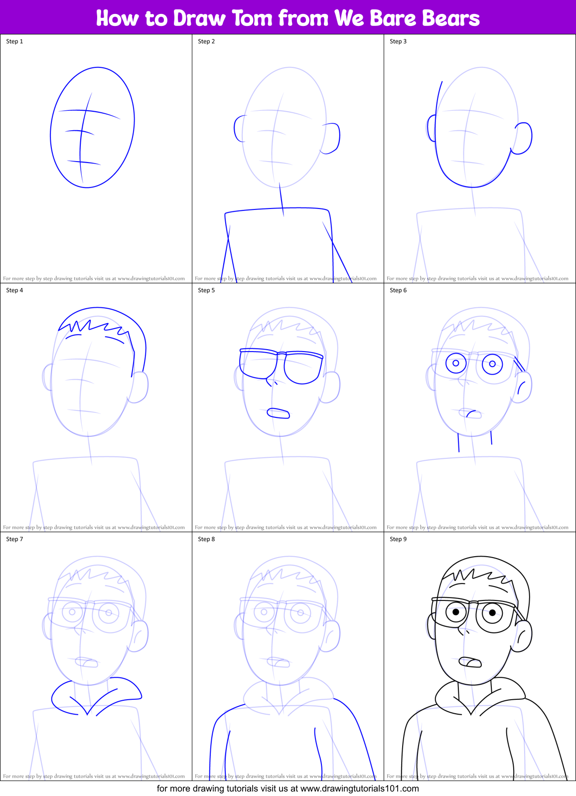 How to Draw Tom from We Bare Bears Printable Step by Step