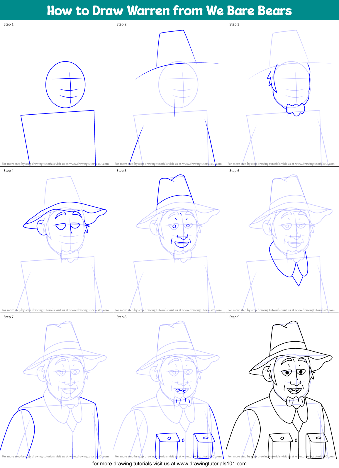 How to Draw Warren from We Bare Bears Printable Step by Step
