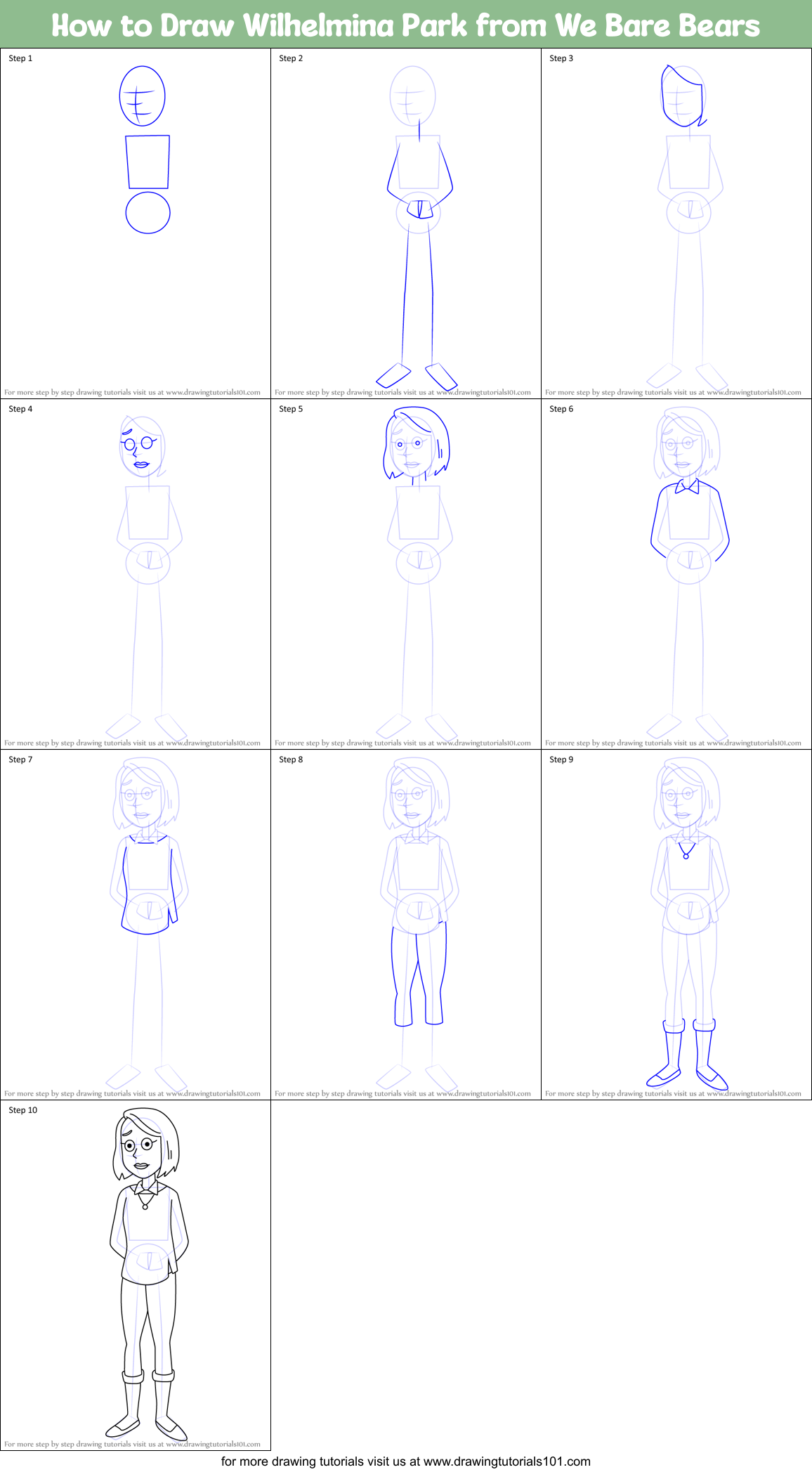 How to Draw Wilhelmina Park from We Bare Bears Printable Step by Step
