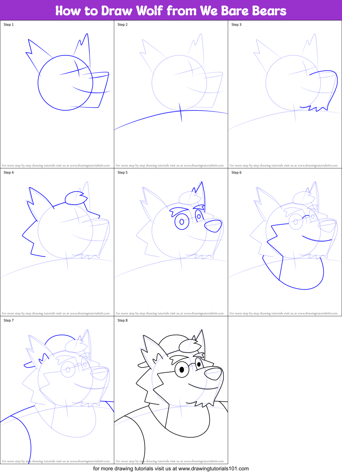 How to Draw Wolf from We Bare Bears Printable Step by Step