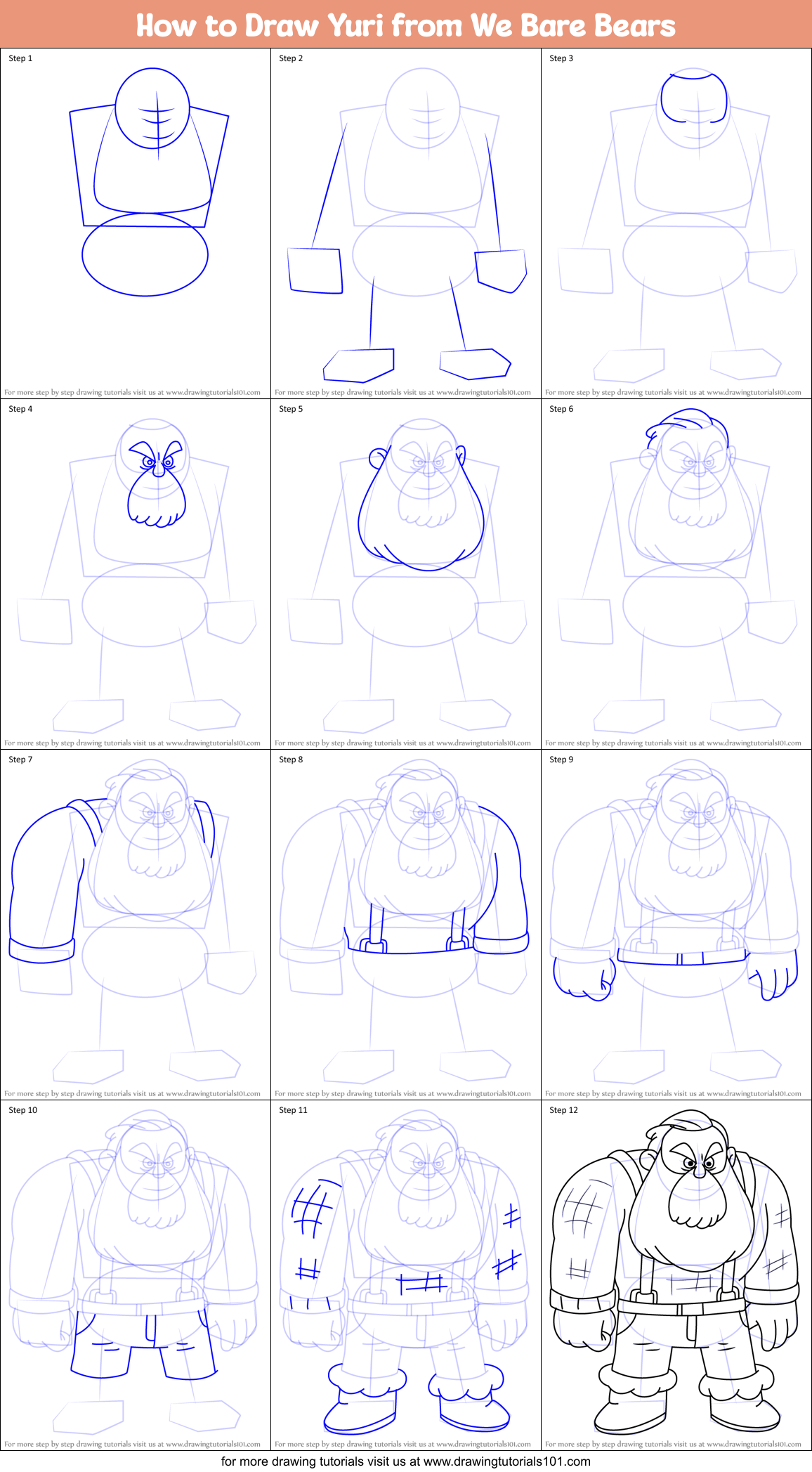 How to Draw Yuri from We Bare Bears Printable Step by Step