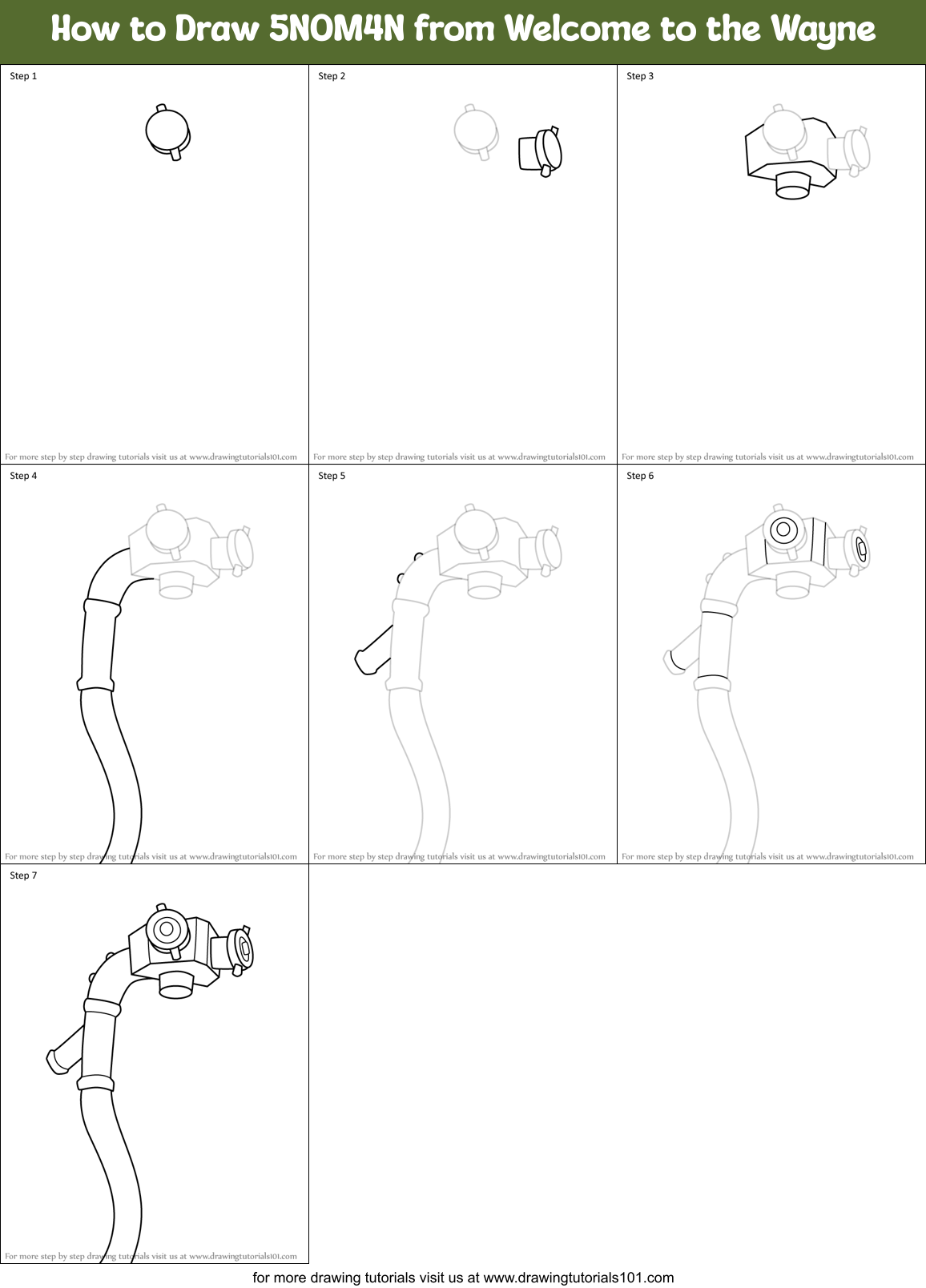 How to Draw 5NOM4N from Welcome to the Wayne Printable Step by Step