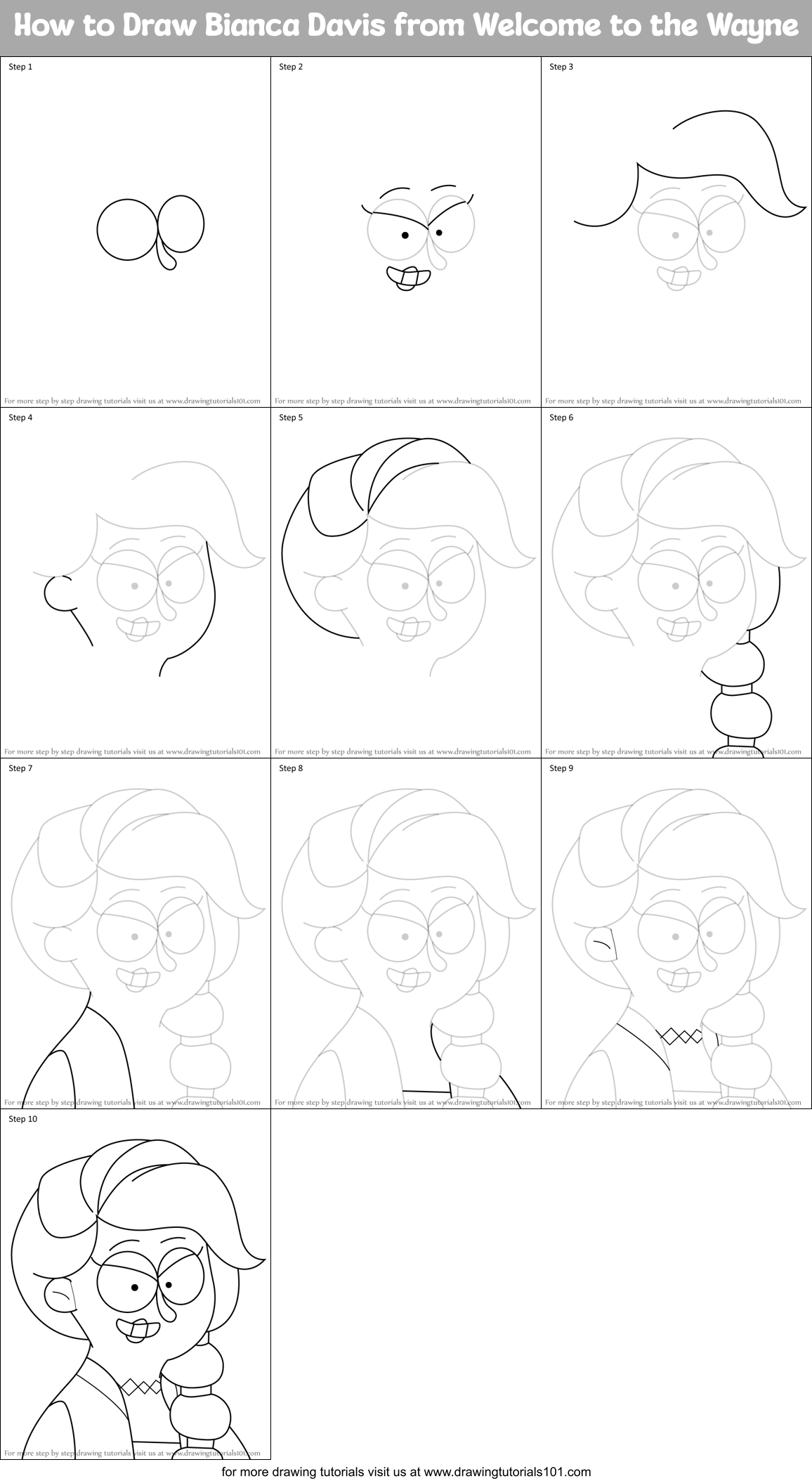 How to Draw Bianca Davis from Welcome to the Wayne Printable Step by Step