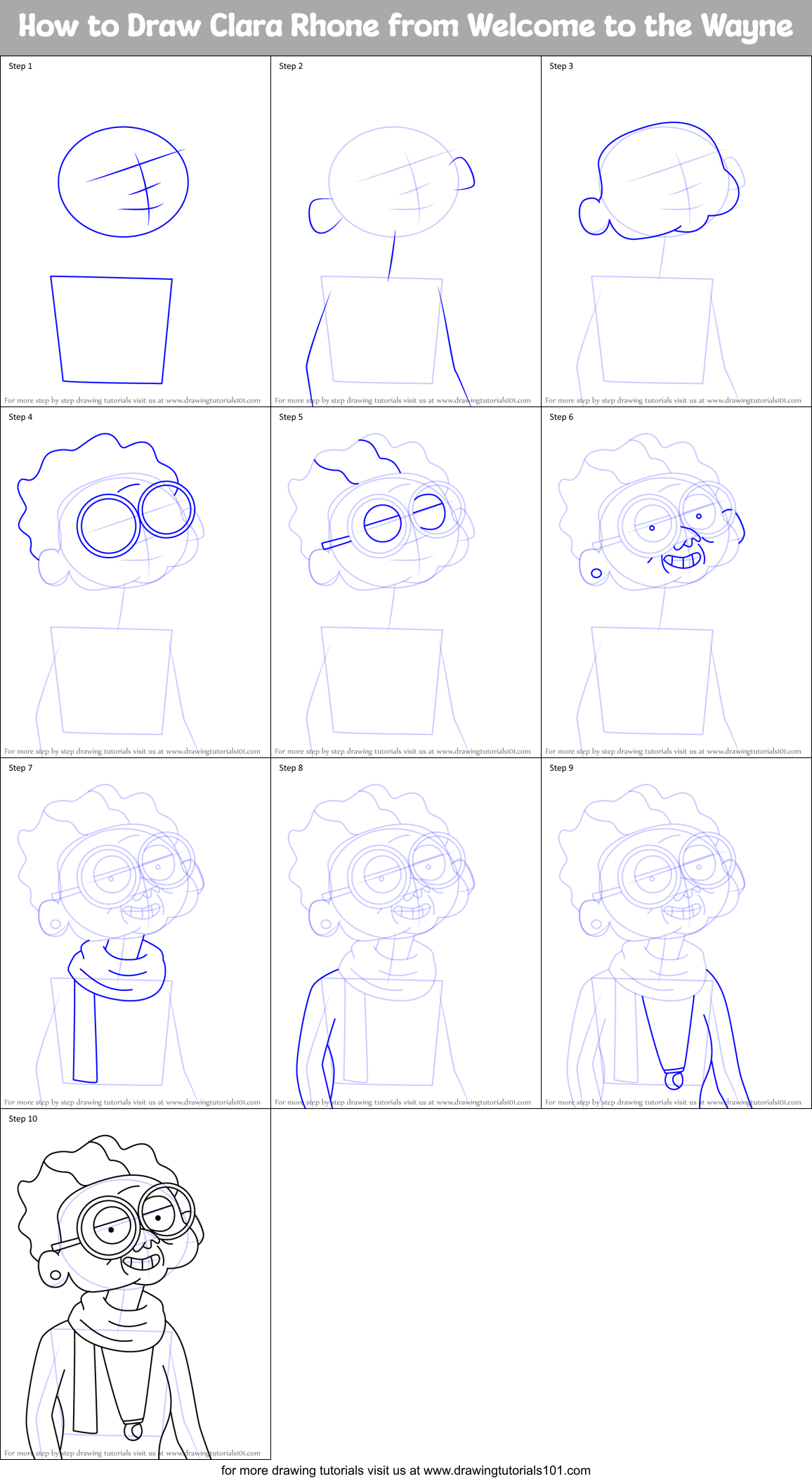 How to Draw Clara Rhone from Welcome to the Wayne Printable Step by Step