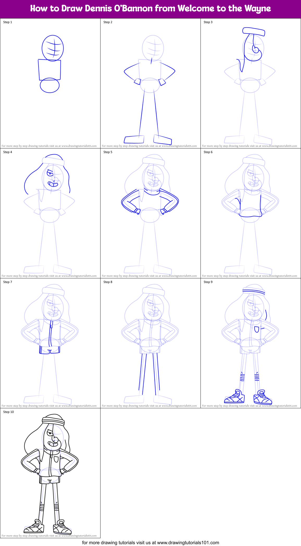 How to Draw Dennis O’Bannon from Welcome to the Wayne Printable Step by Step