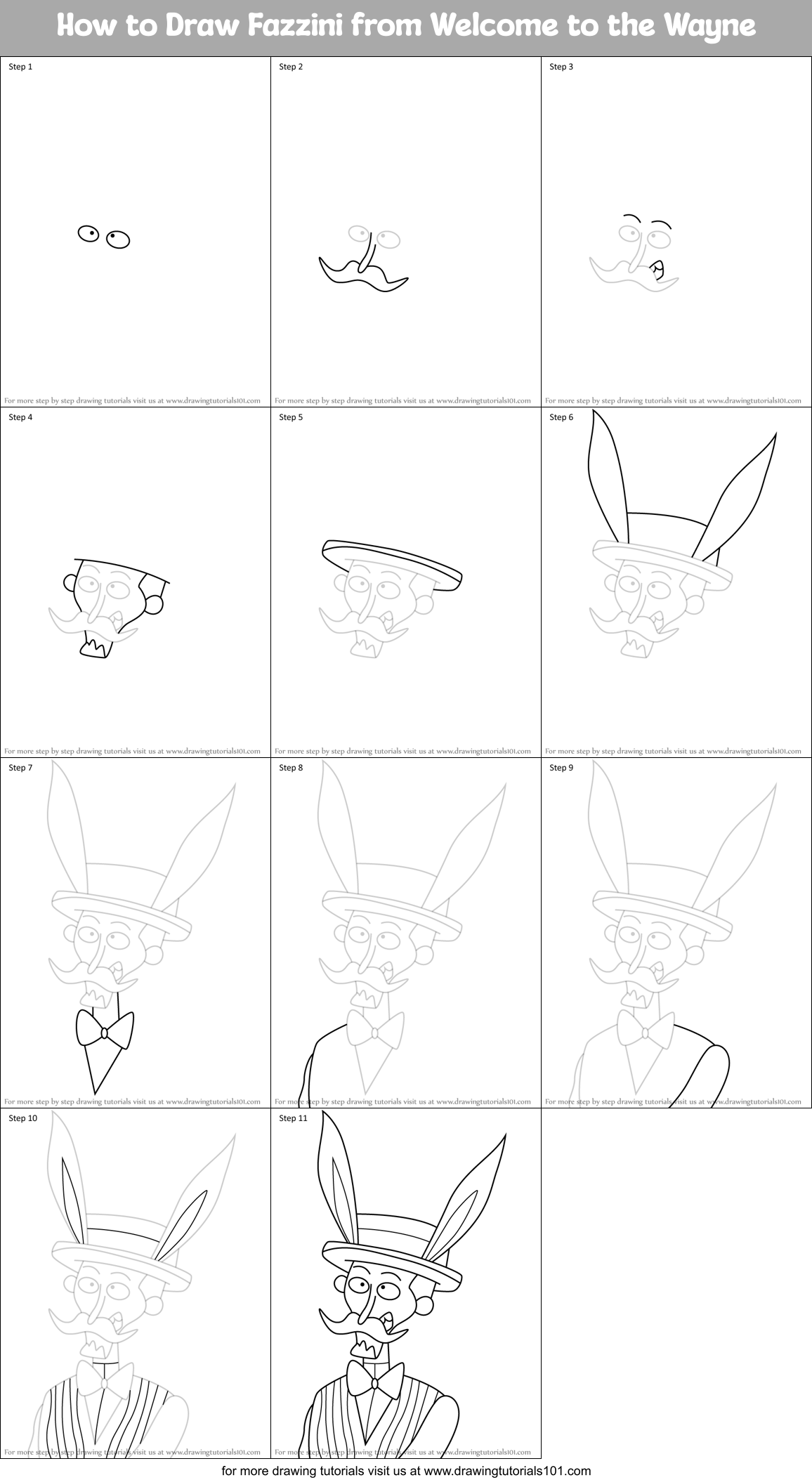 How to Draw Fazzini from Welcome to the Wayne Printable Step by Step